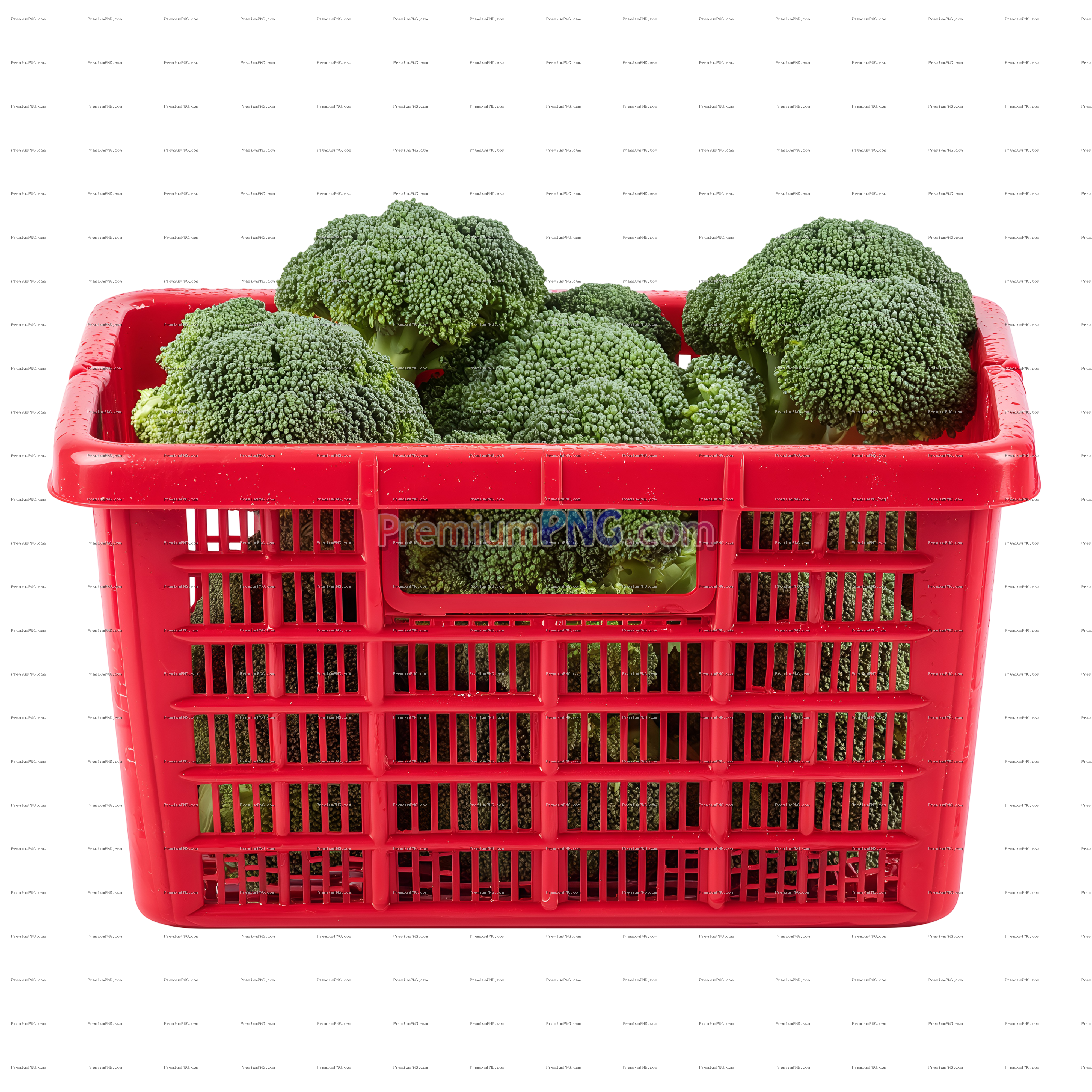 Red Plastic Crate with Broccoli - Isolated PNG, WEBP, JPG Image
