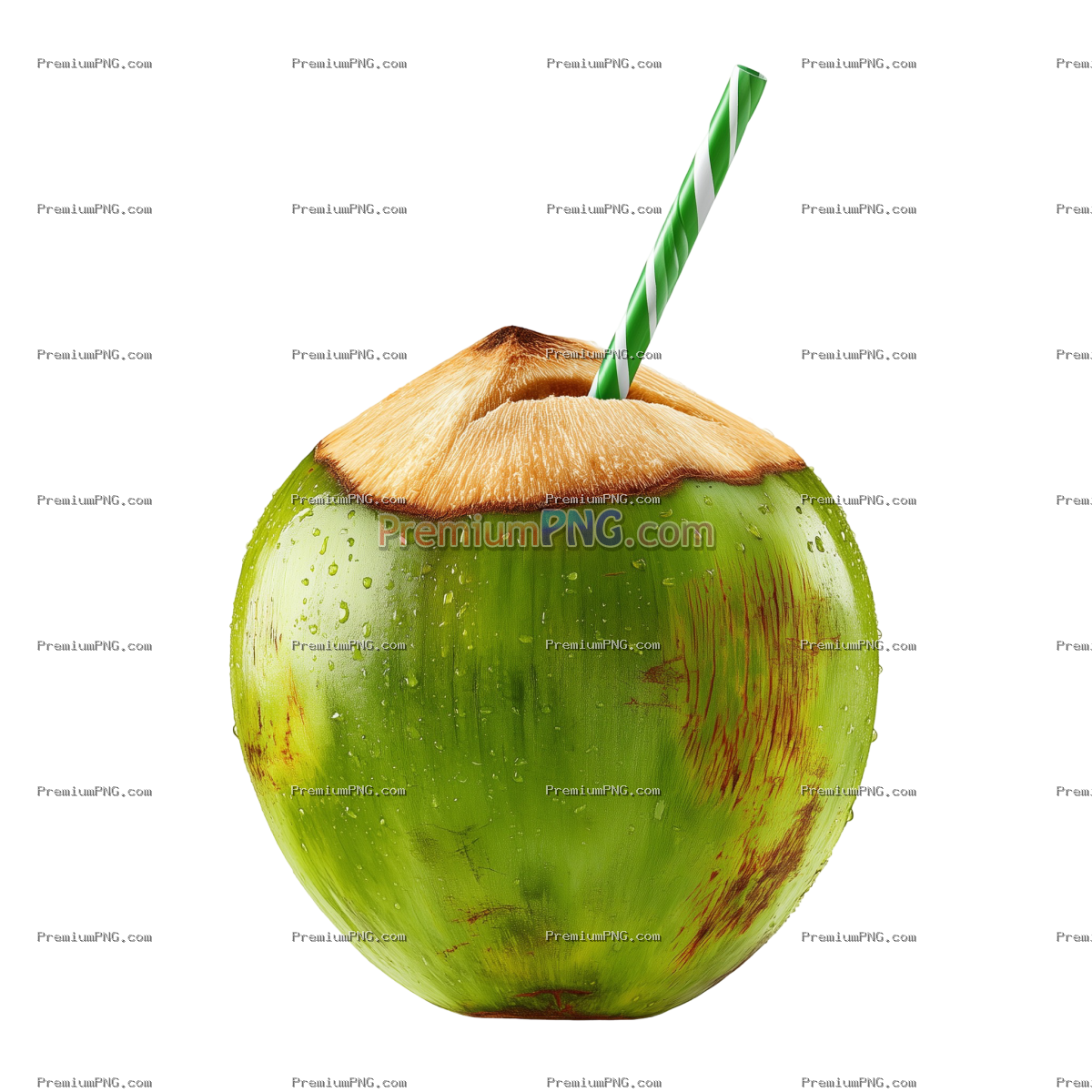 Tropical Green Coconut Drink with Straw on Transparent Background - PNG, WEBP, JPG