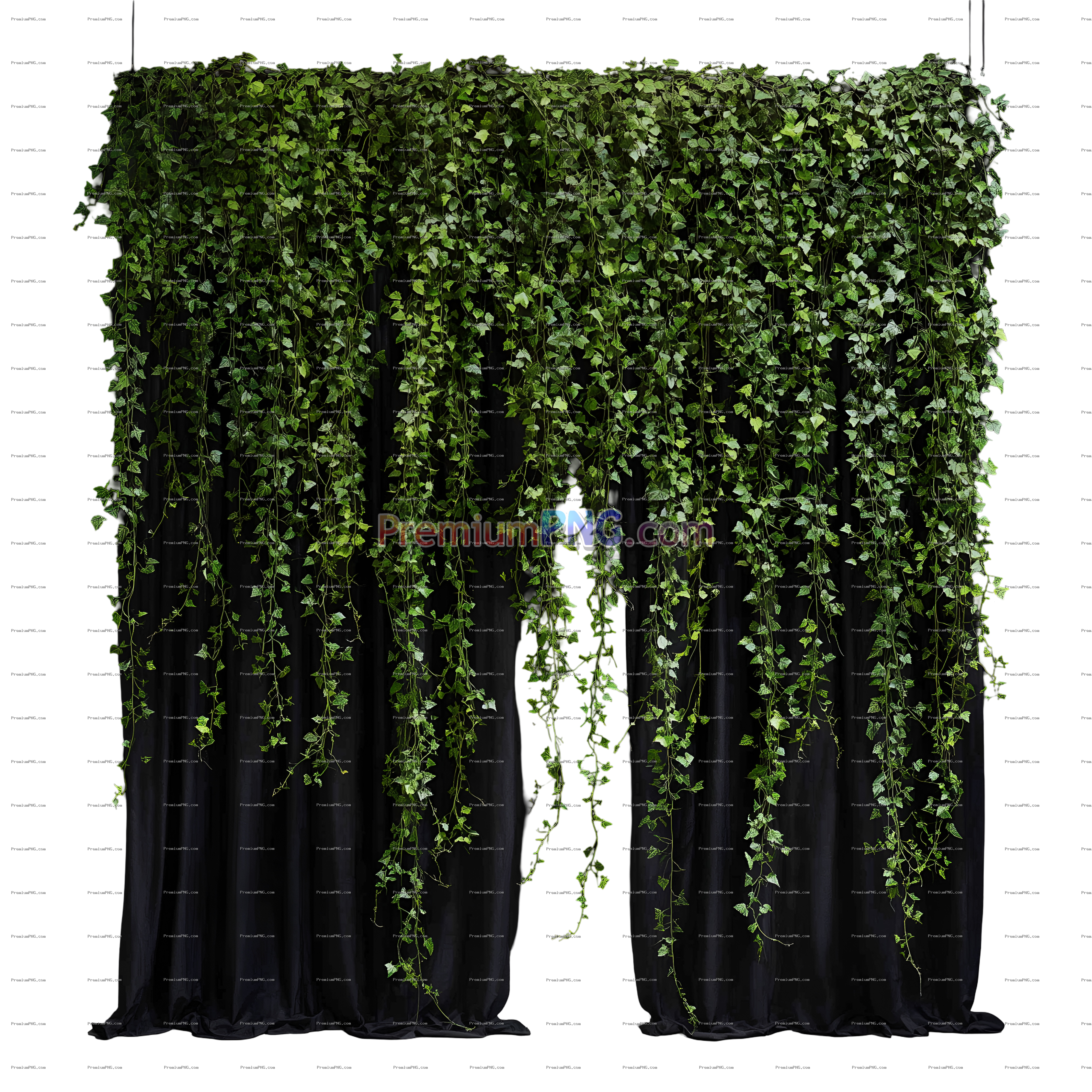 Lush Ivy Vines on Black Curtain PNG Graphic Transparent Background