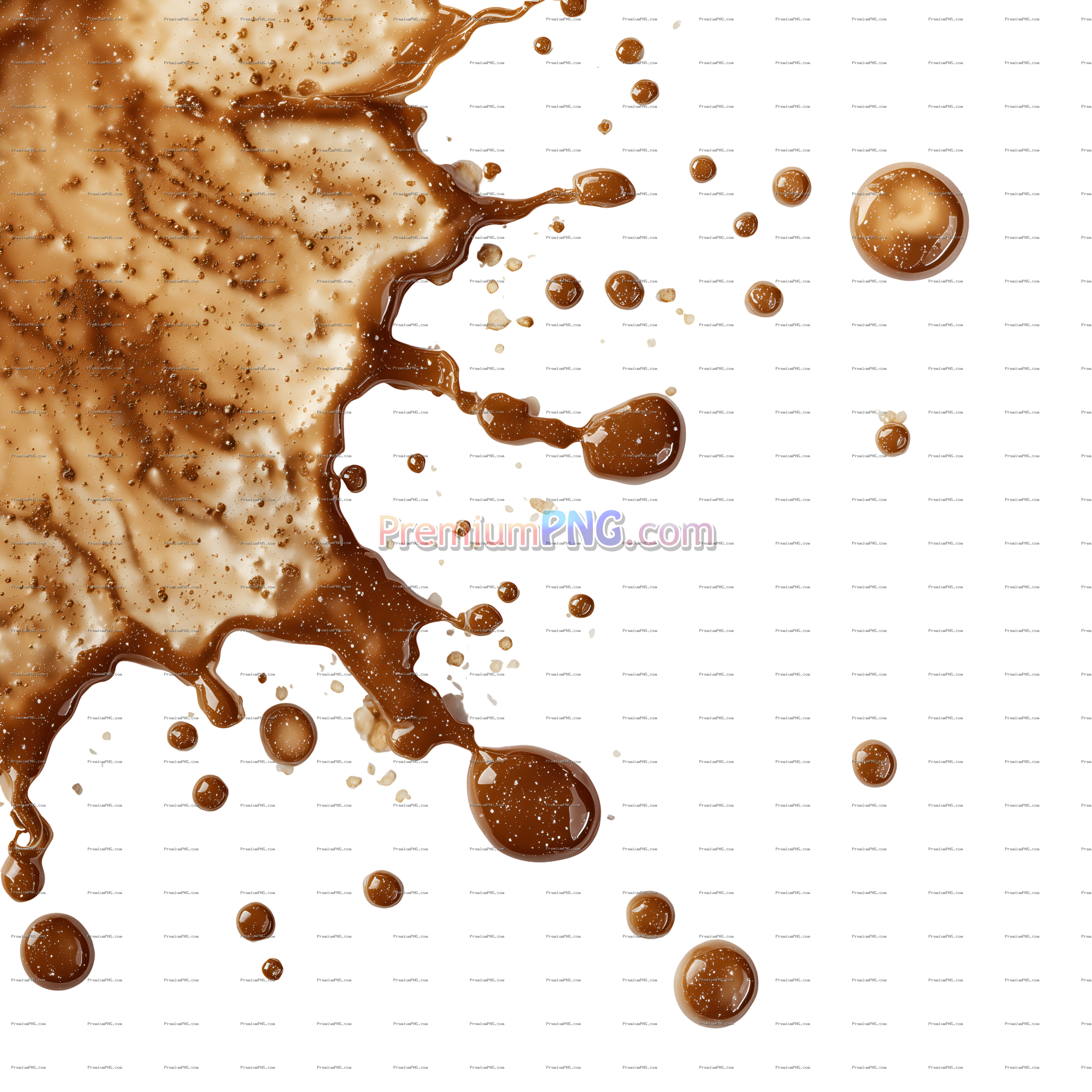 Dynamic Coffee Spill & Splatter Overlay PNG – Scattered Droplets on Transparent Background