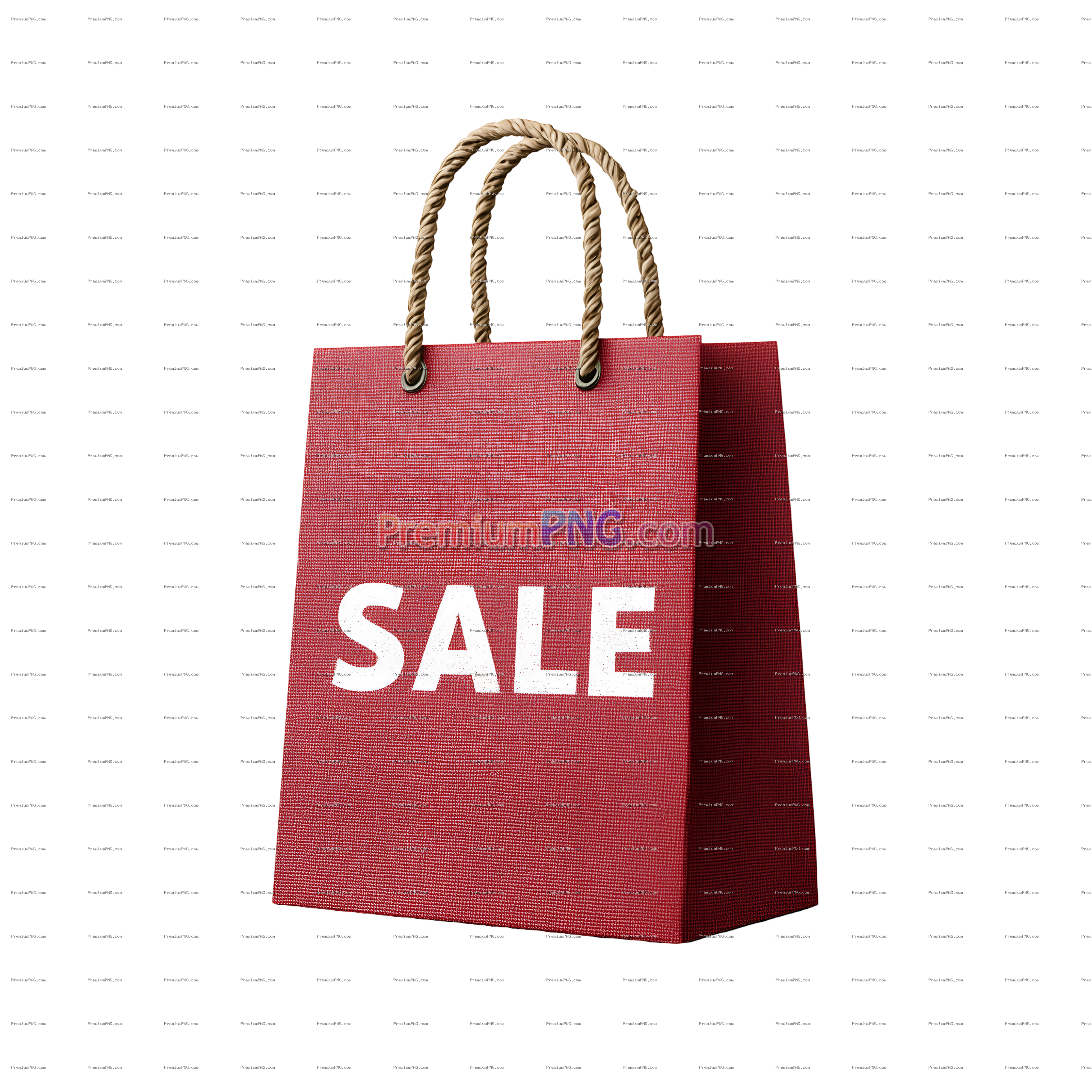 Red shopping bag with white SALE text and rope handles isolated