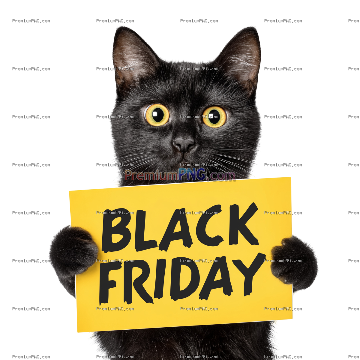 Cute Black Cat Holding Black Friday Sale Sign PNG – Transparent Background