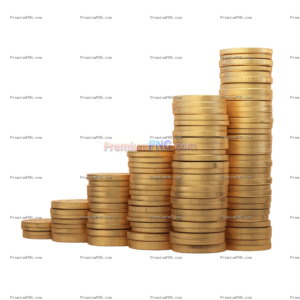 Gold coin stacks showing growth isolated