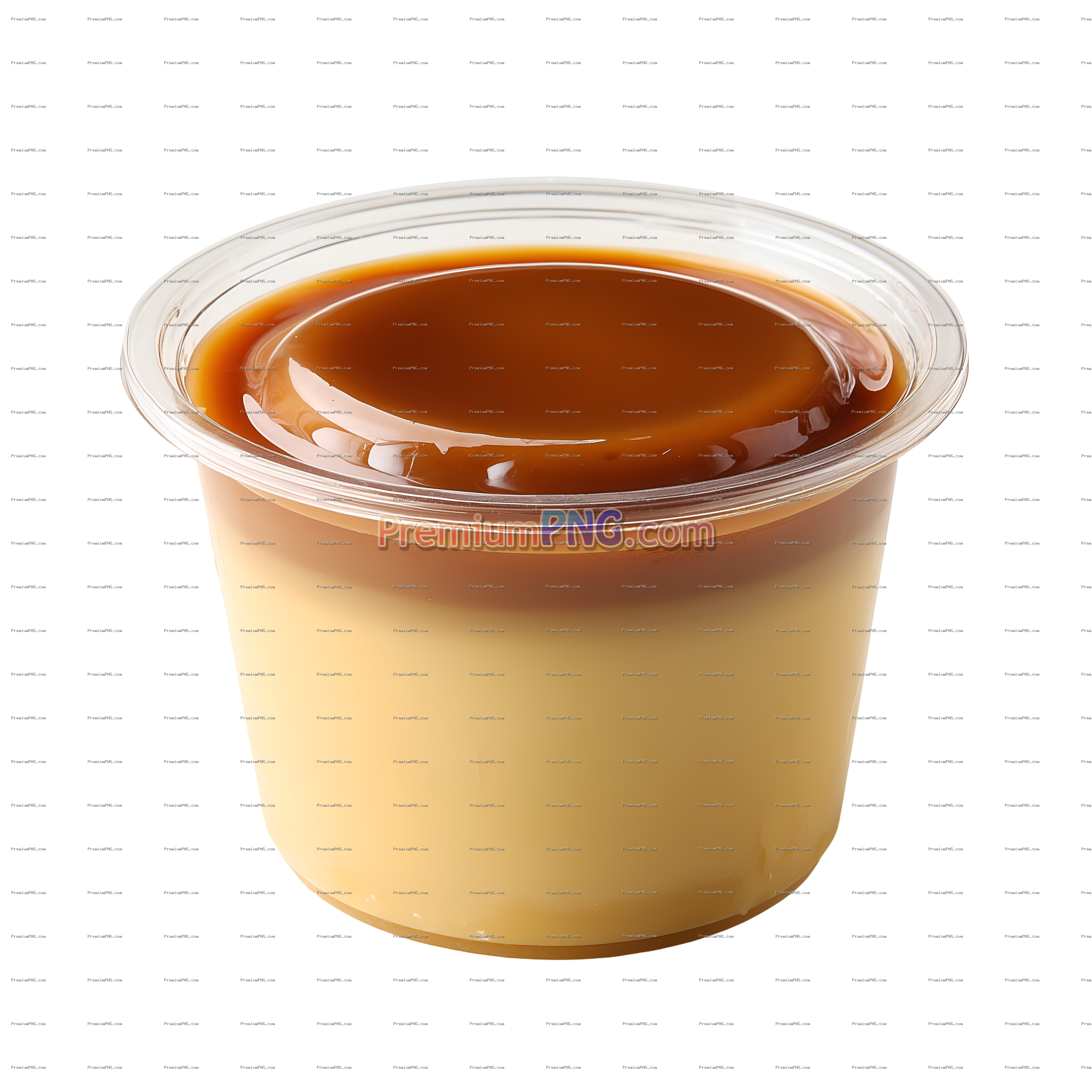 Delicious Caramel Pudding in Clear Plastic Cup PNG