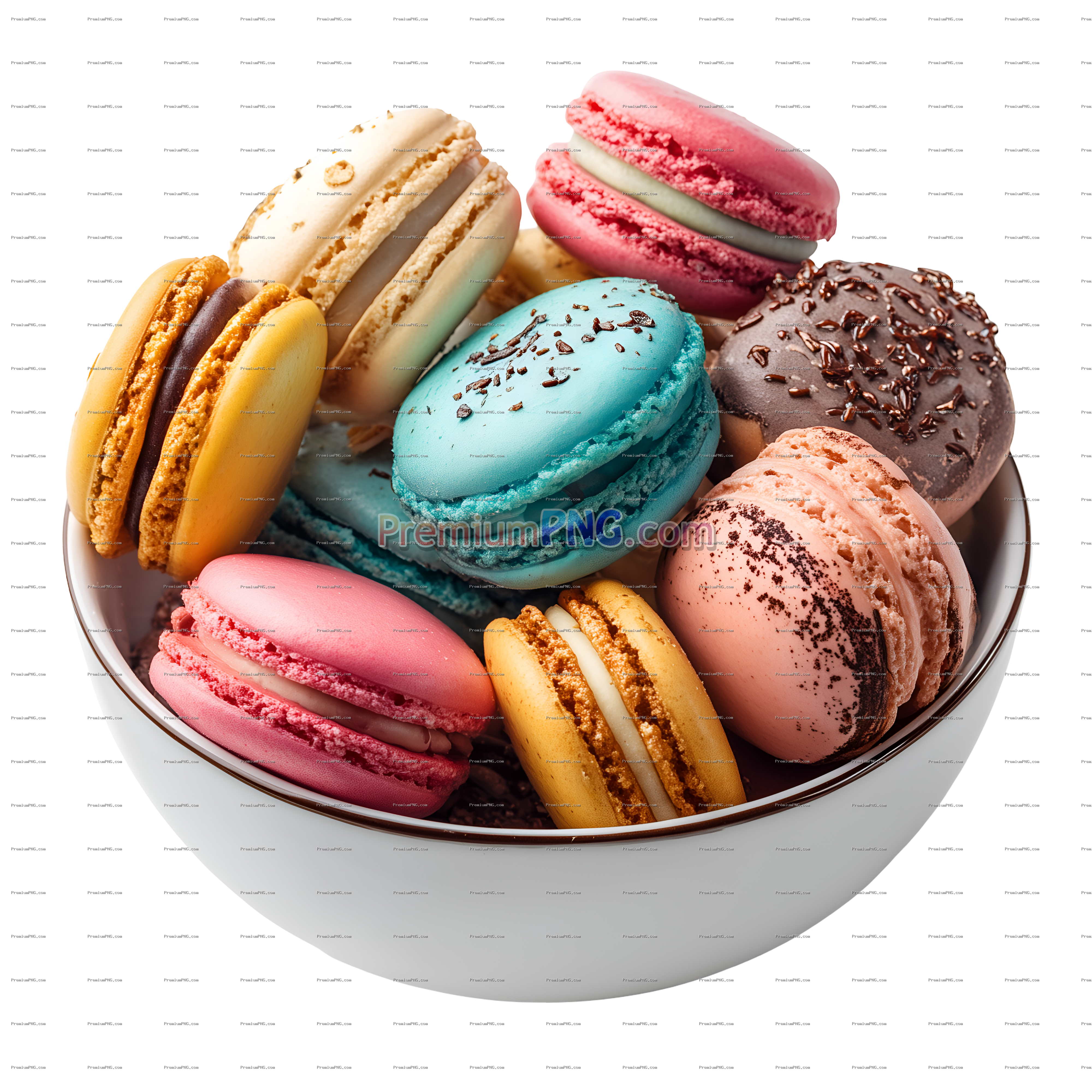Colorful French Macarons in a Bowl | Assorted Flavors Sweet Treat PNG