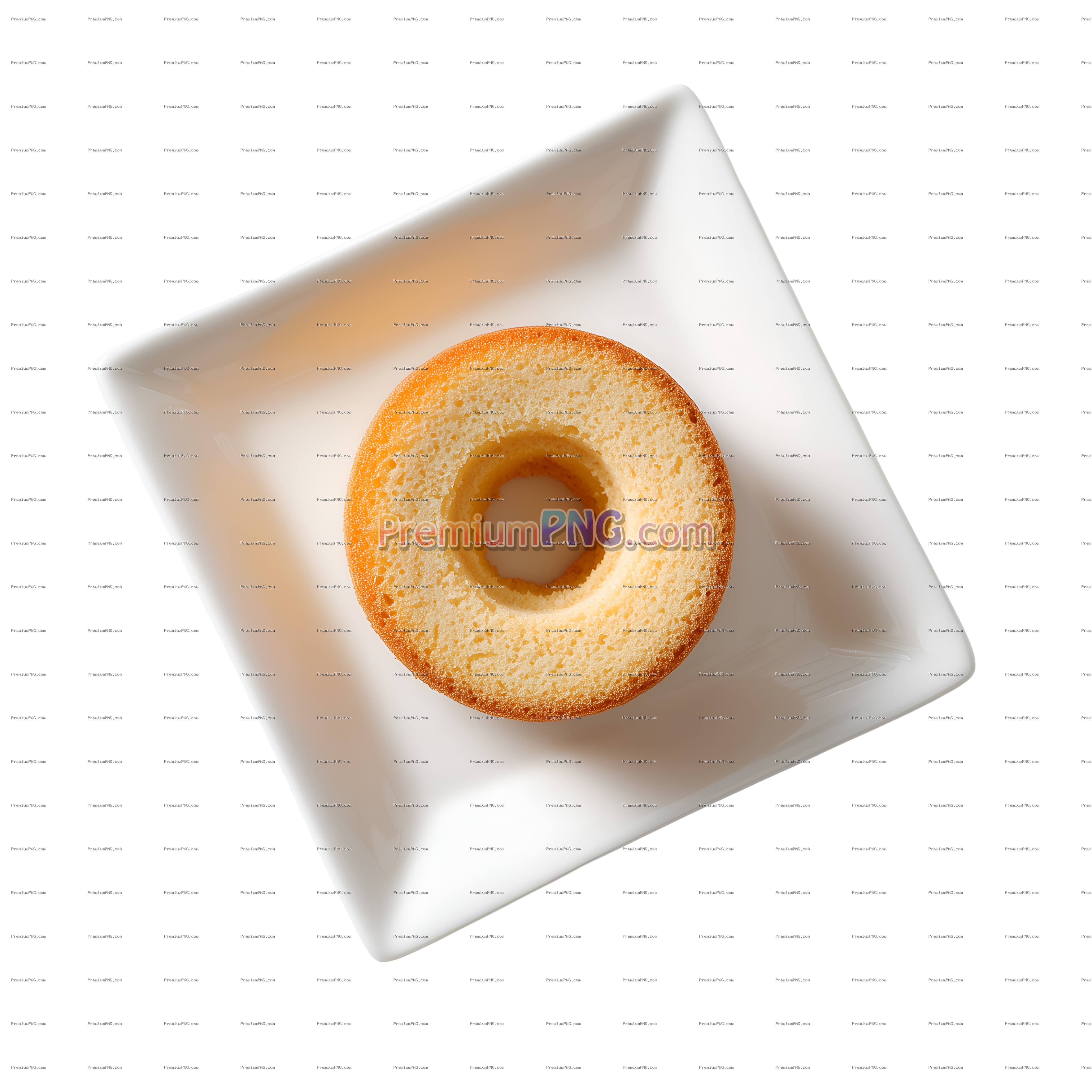 Golden Baumkuchen Cake Ring on White Square Plate