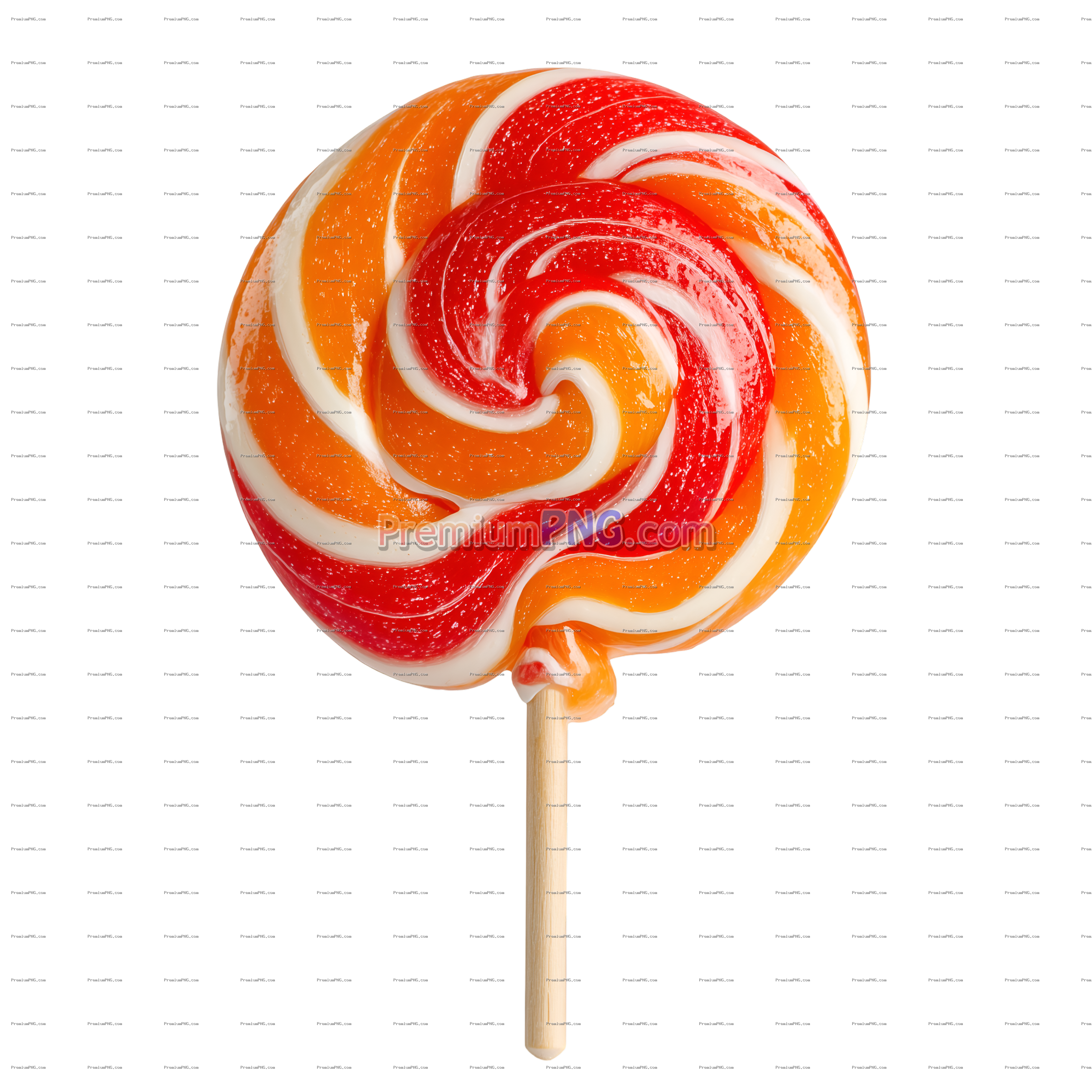 Vibrant Swirled Red and Orange Lollipop on Wooden Stick Cutout
