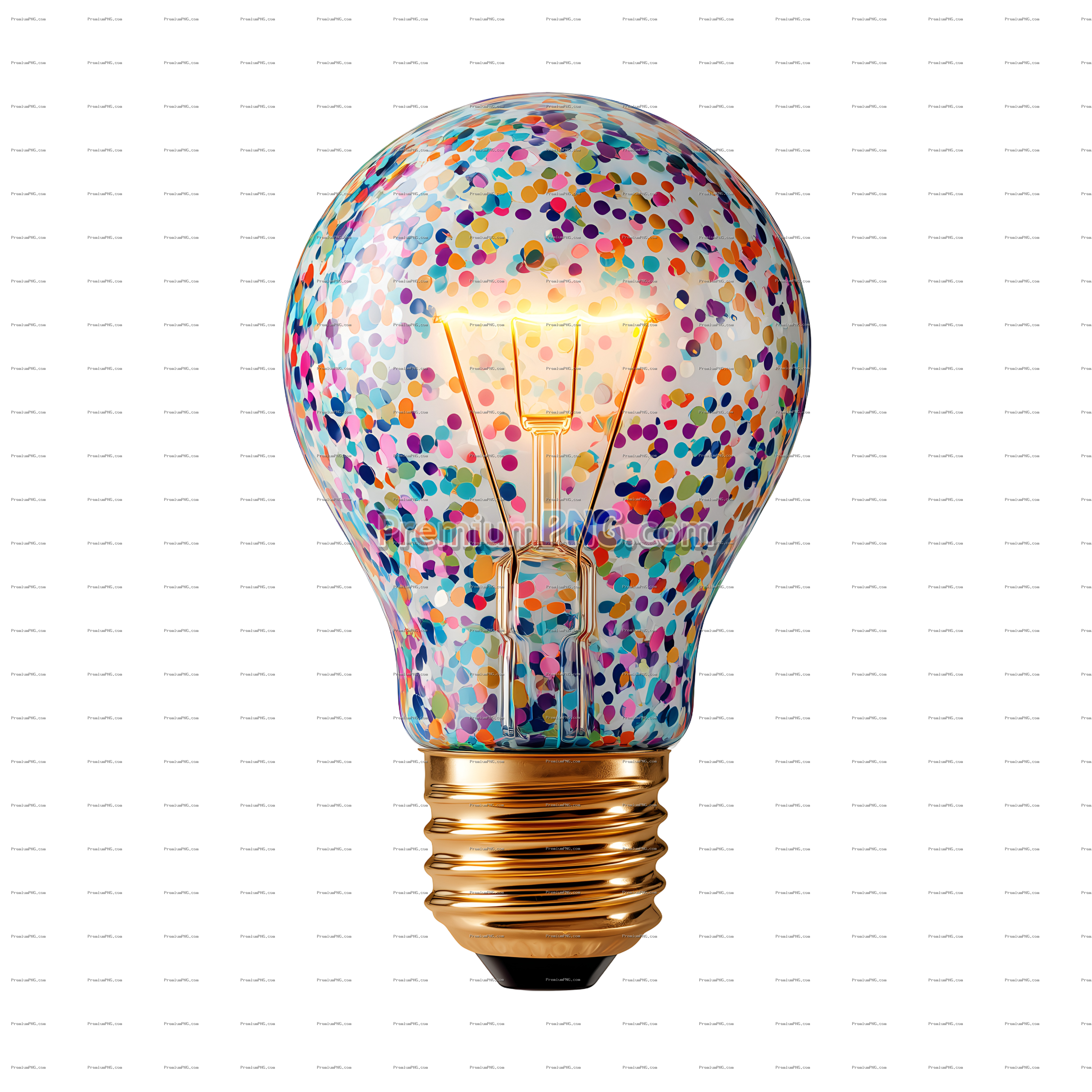Light Bulb with Colorful Confetti Pattern and Glowing Filaments