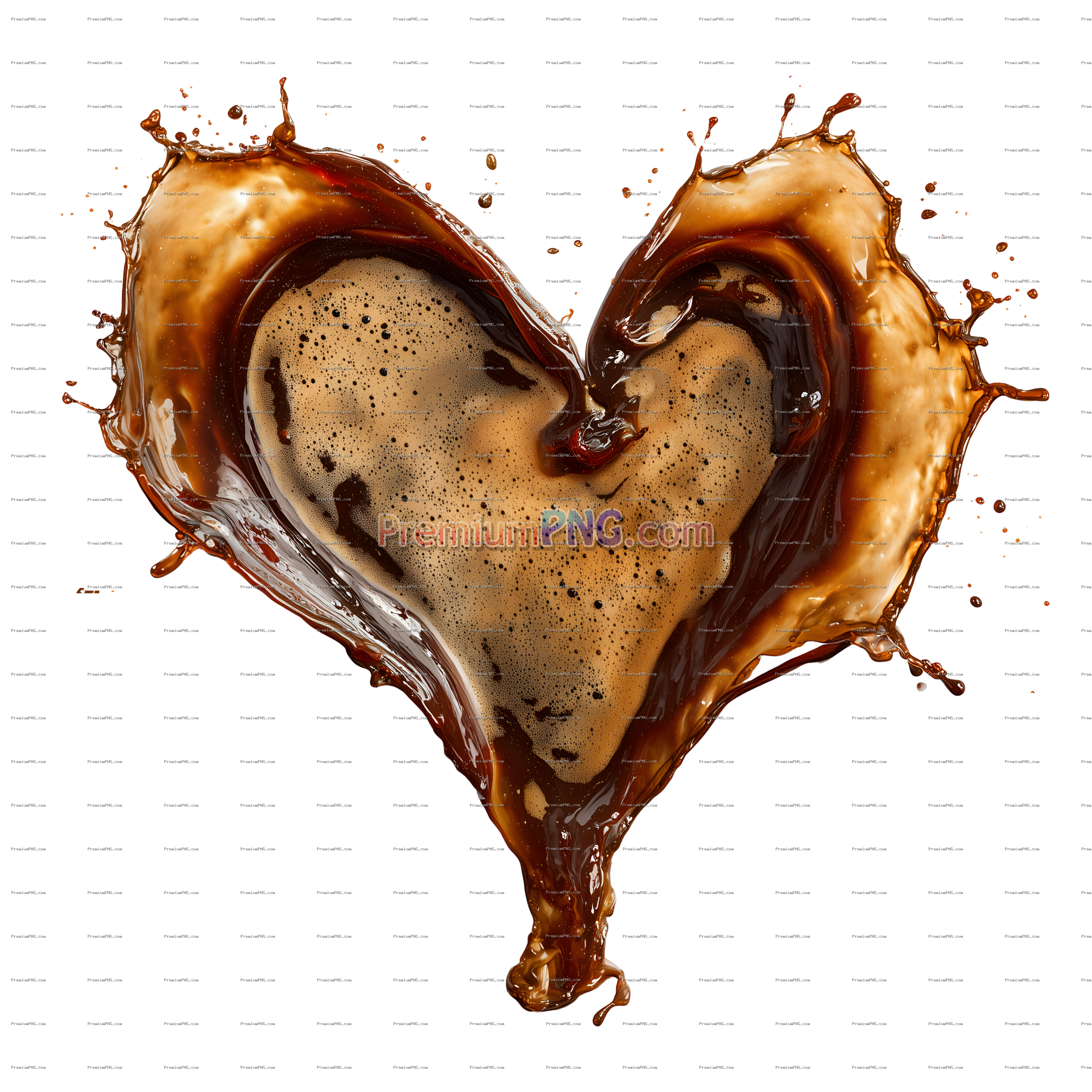 Realistic Heart-Shaped Coffee Spill on Transparent Background