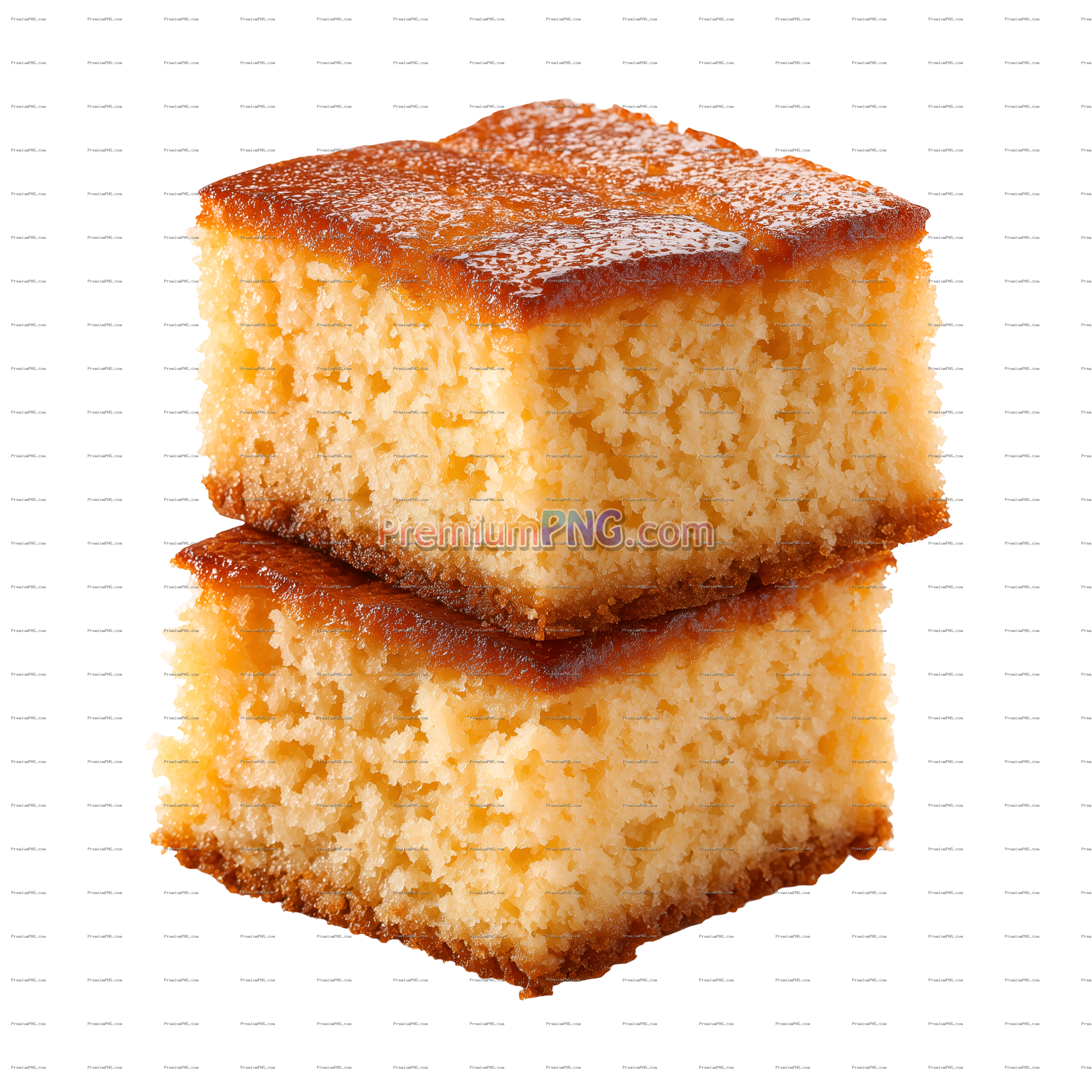 Two Golden-Brown Square Cake Slices Stacked Studio Shot