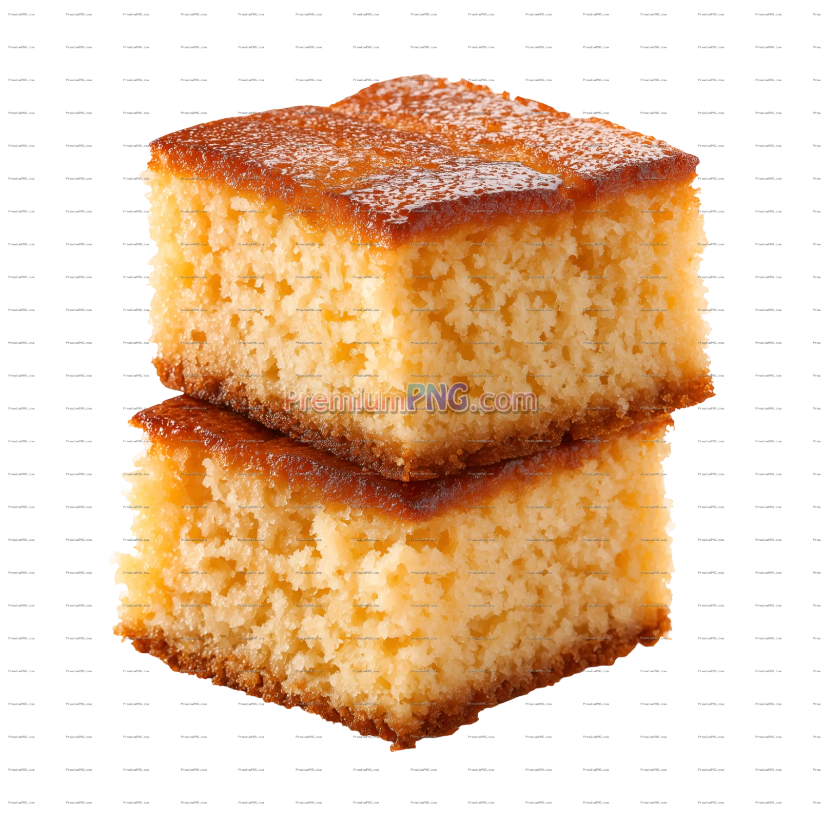 Two Golden-Brown Square Cake Slices Stacked Studio Shot