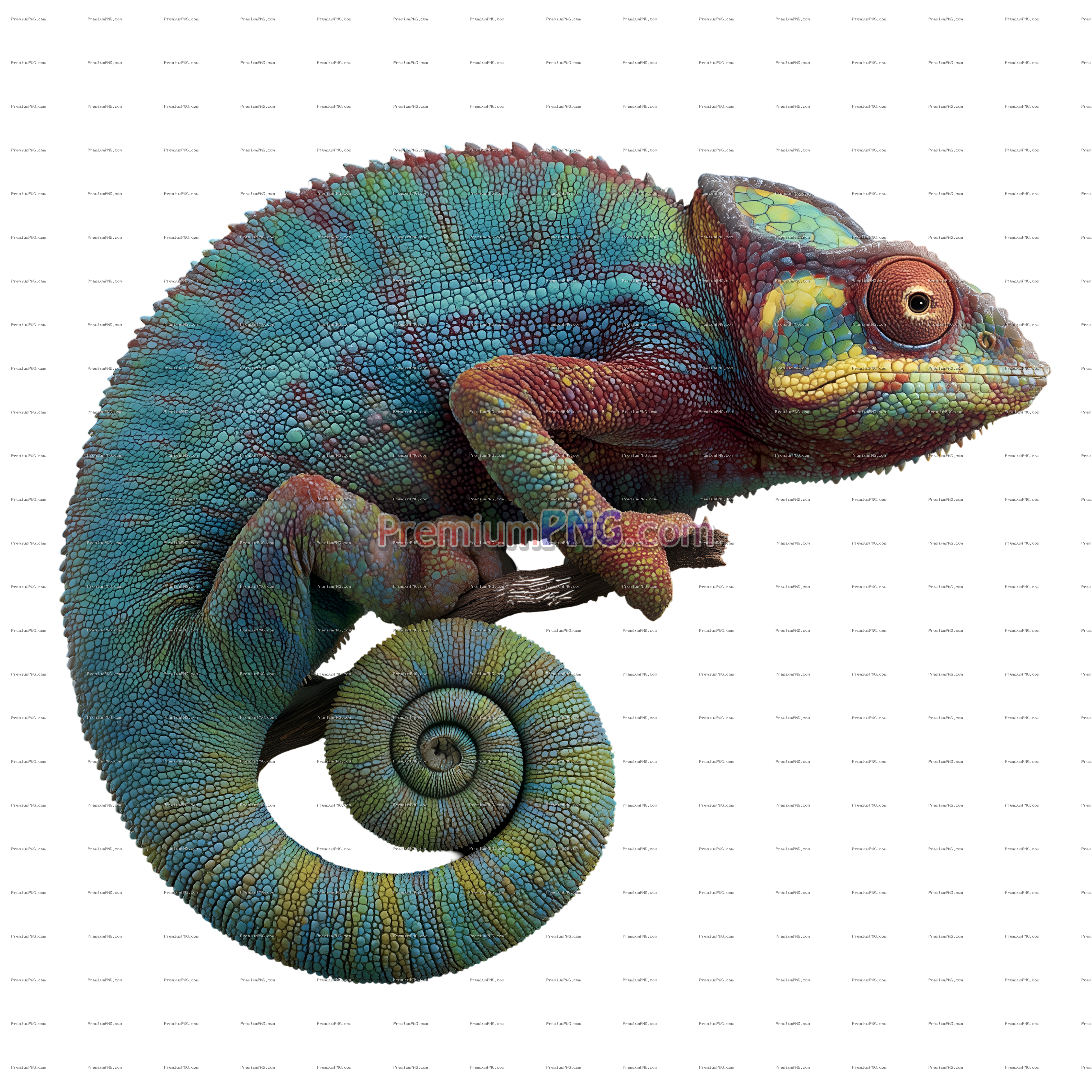 Vibrant Colorful Chameleon with Curled Tail Studio Shot