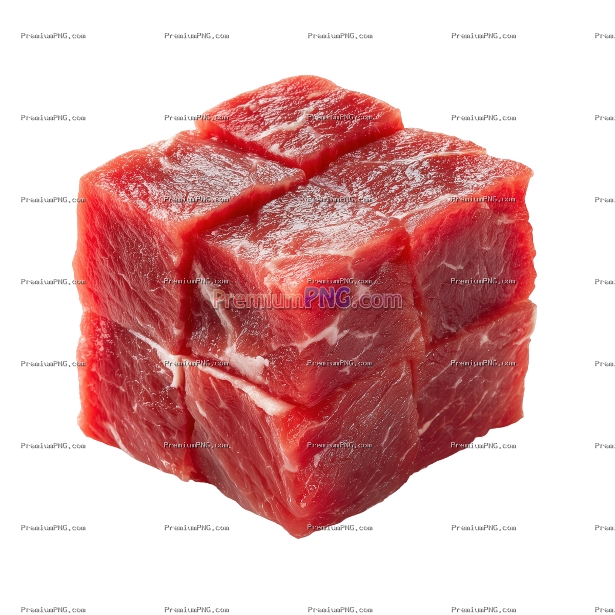 Cubed beef isolated on white background