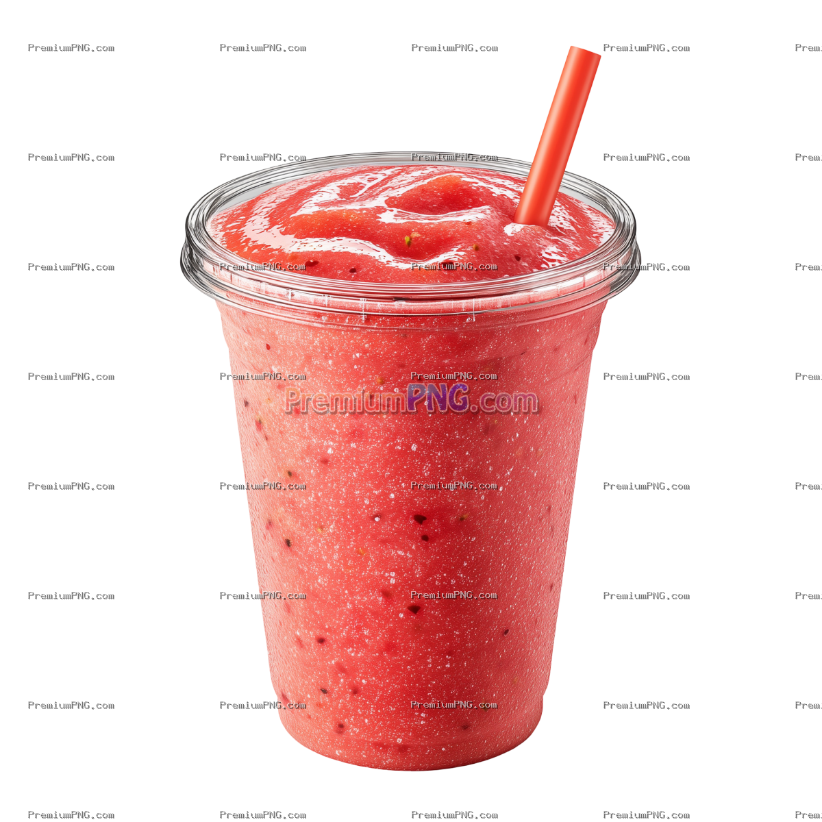 Delicious Strawberry Smoothie Drink in Plastic Cup Isolated on Transparent Background