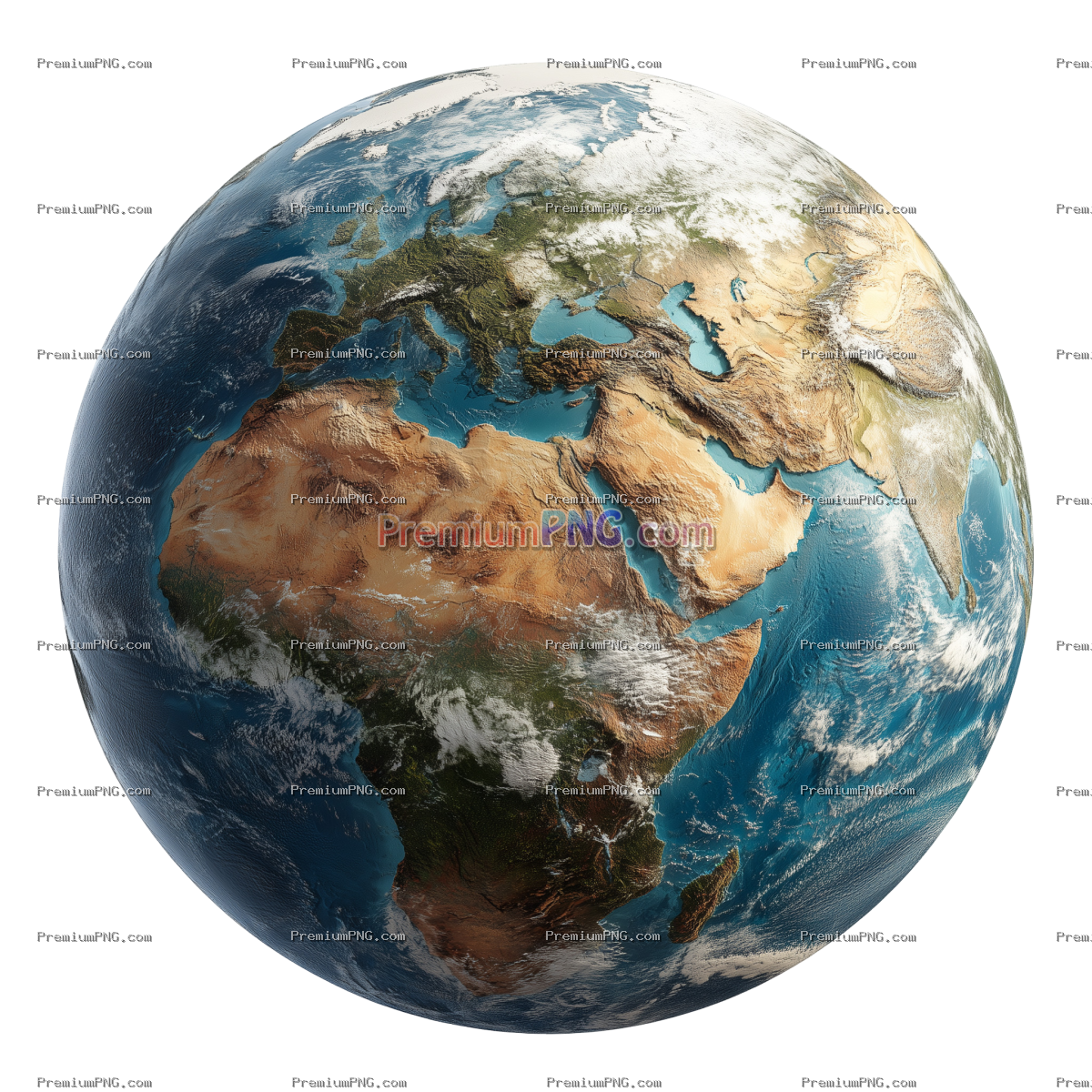 Detailed 3D Earth Globe Showing Continents and Oceans Isolated on White Background