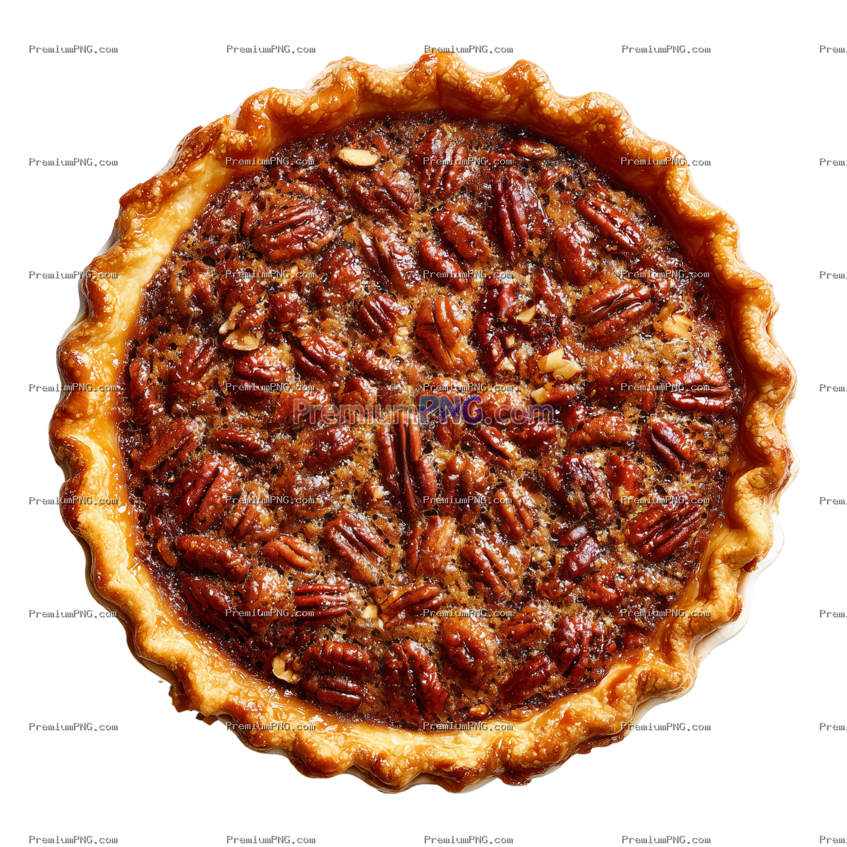 Golden Pecan Pie with Flaky Crust on Transparent Background