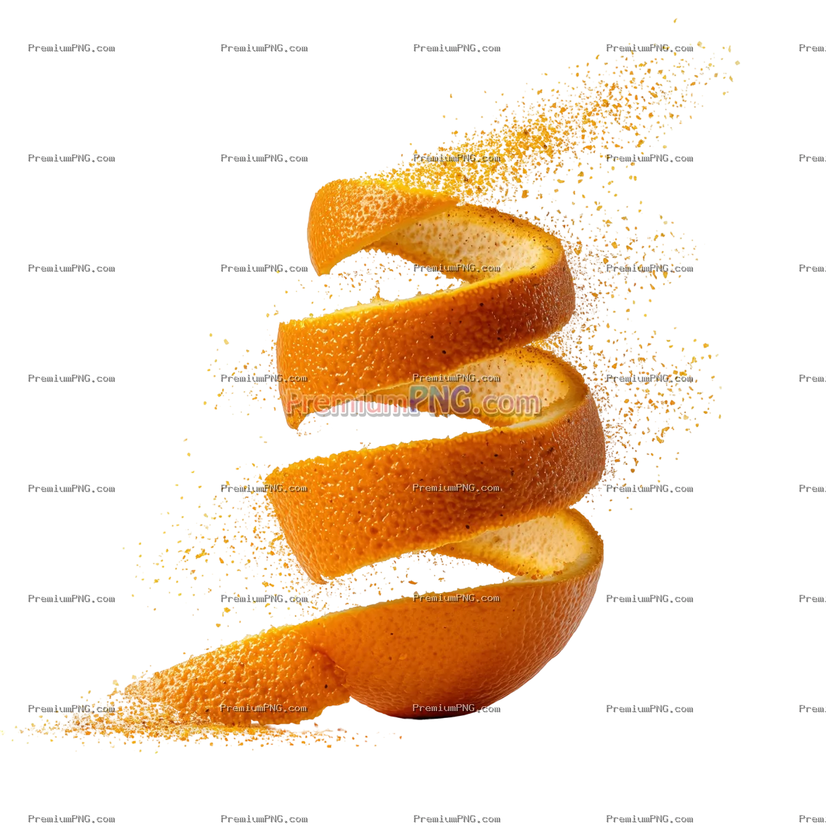 Fresh Orange Peel Spiraling Off the Fruit Isolated on Transparent Background