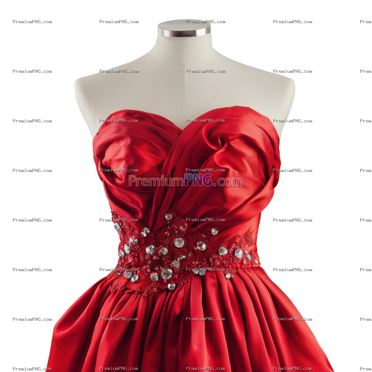 Elegantly Style Red Party Frock Displayed on Invisible Mannequin