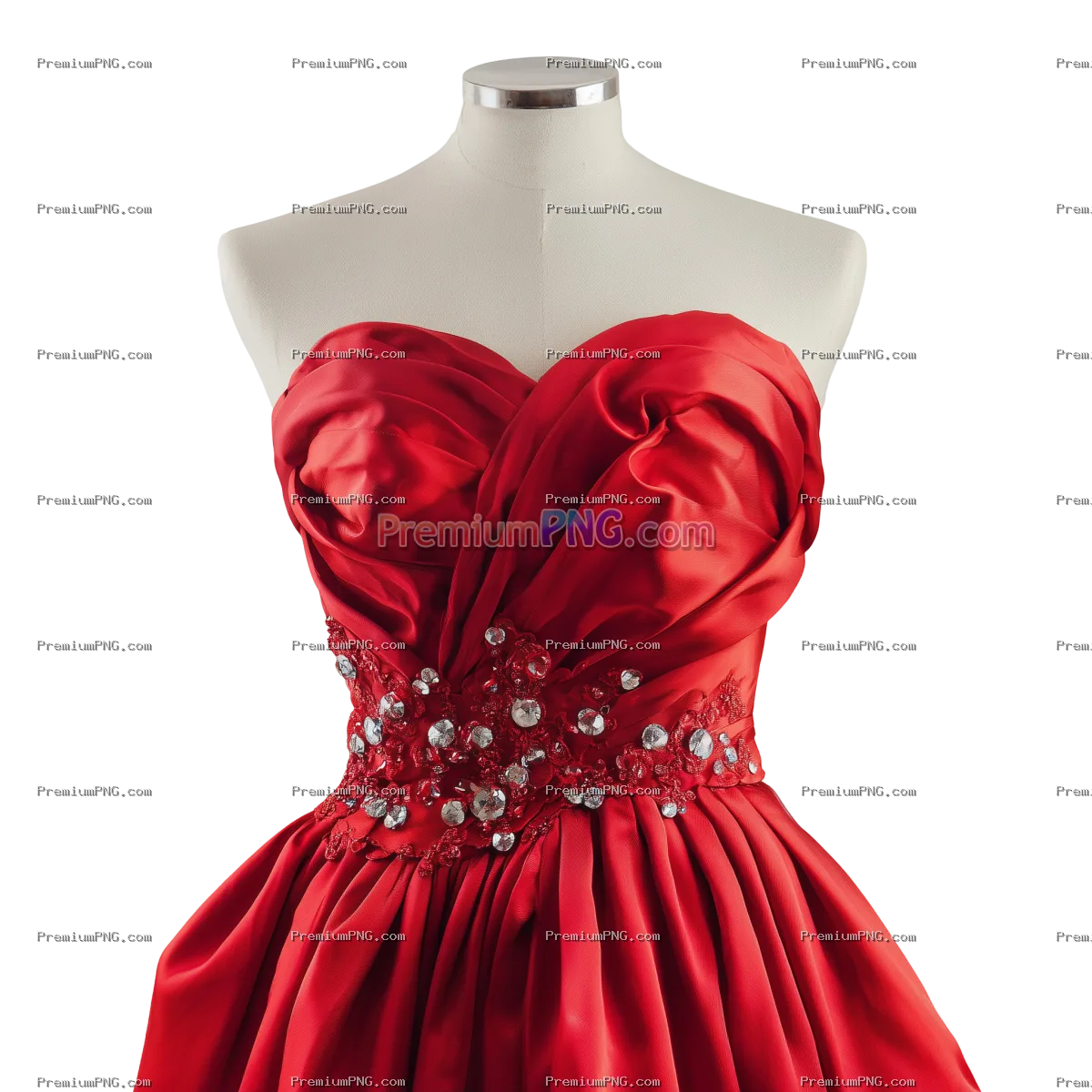 Elegantly Style Red Party Frock Displayed on Invisible Mannequin