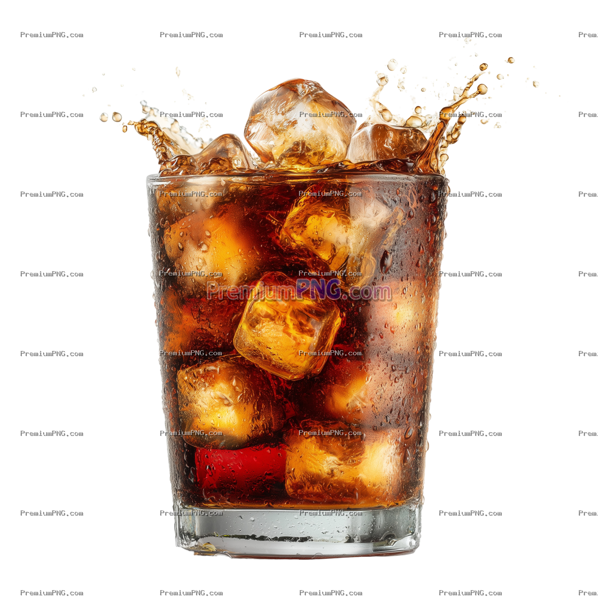 Refreshing cola beverage with ice cubes isolated on white background