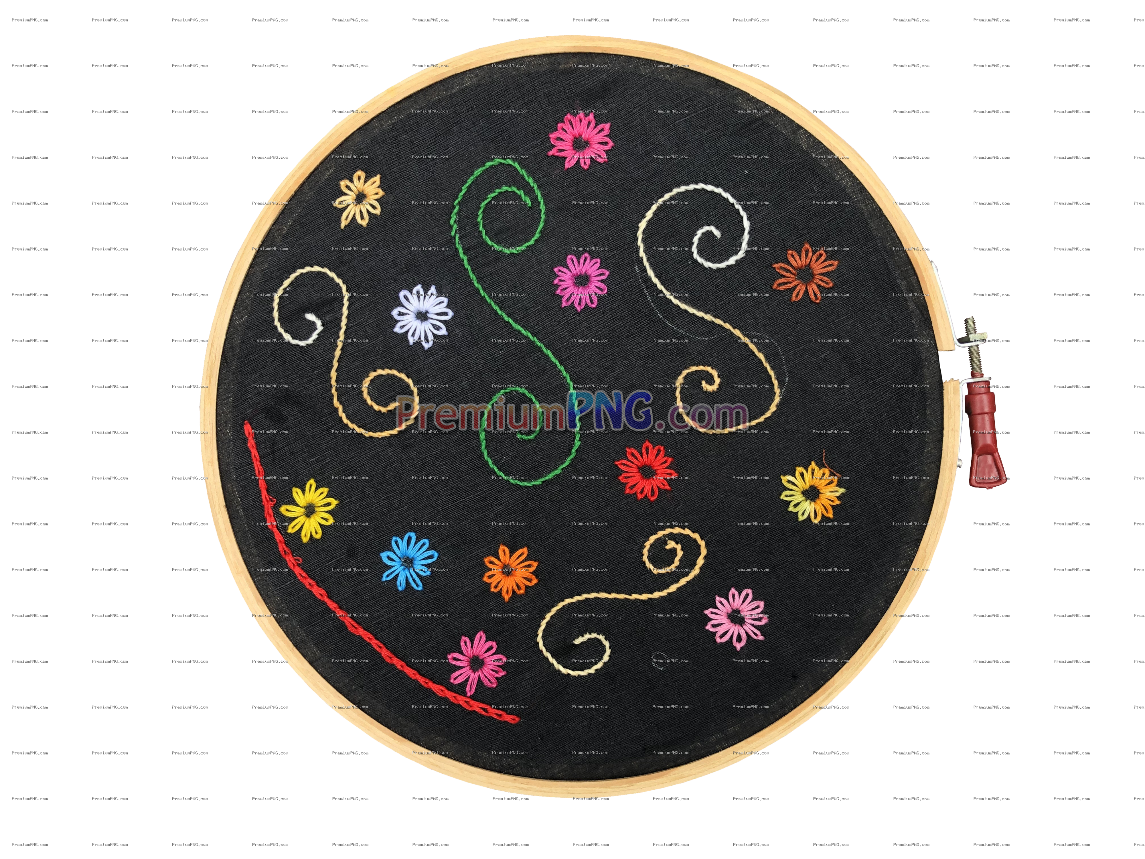 Hand embroidery specimen on wooden hoop