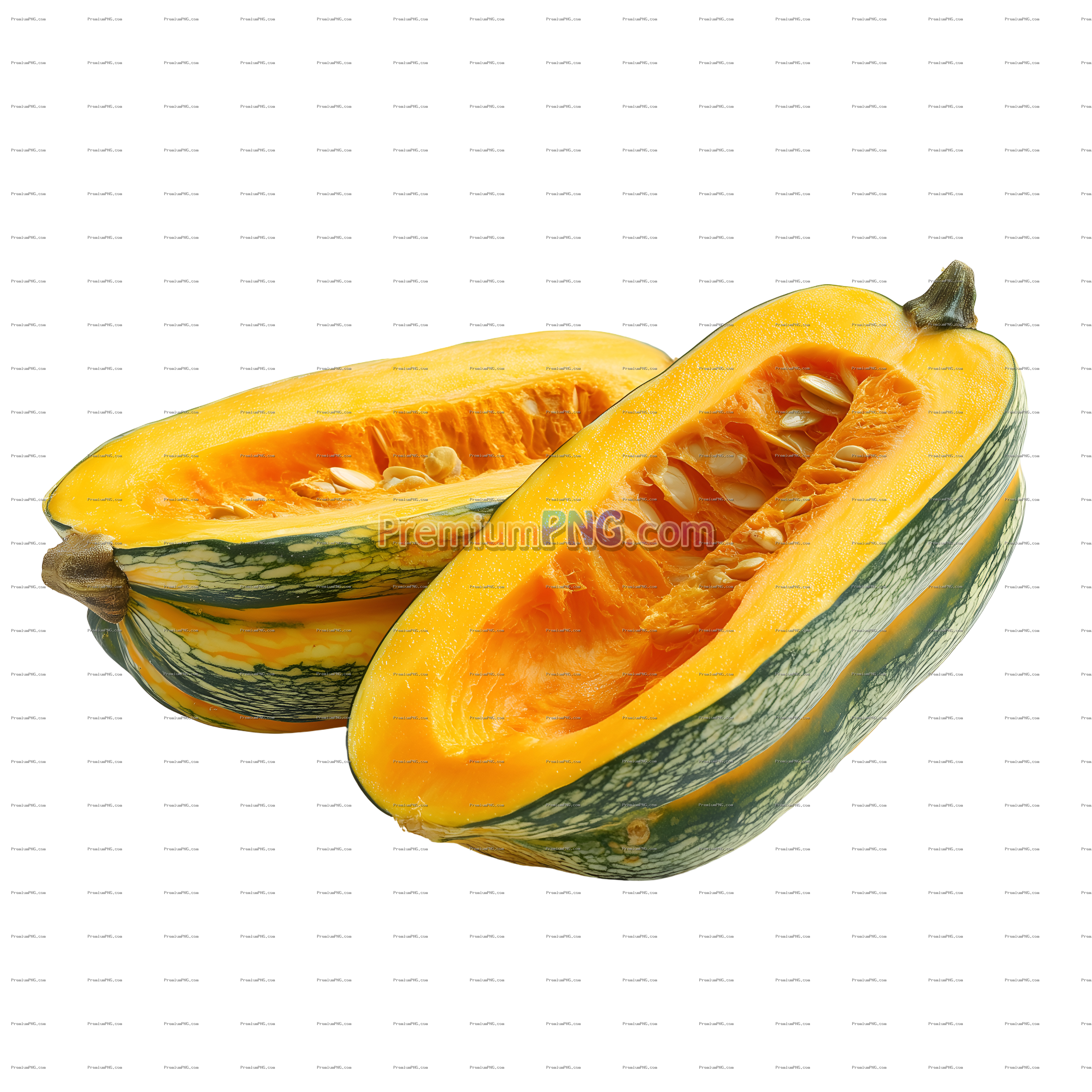 Halved Delicata Squash with Orange Flesh and Green Stripes