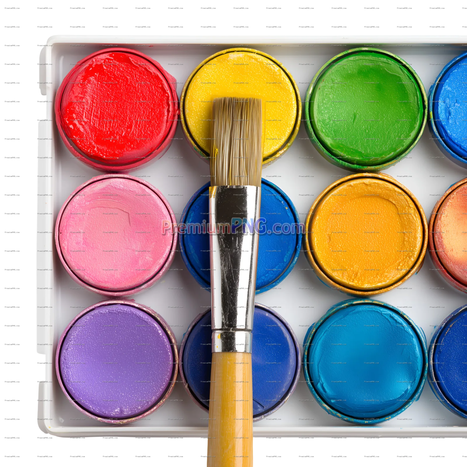 Colorful Paint Set with Brush on Transparent Background | PNG Graphic