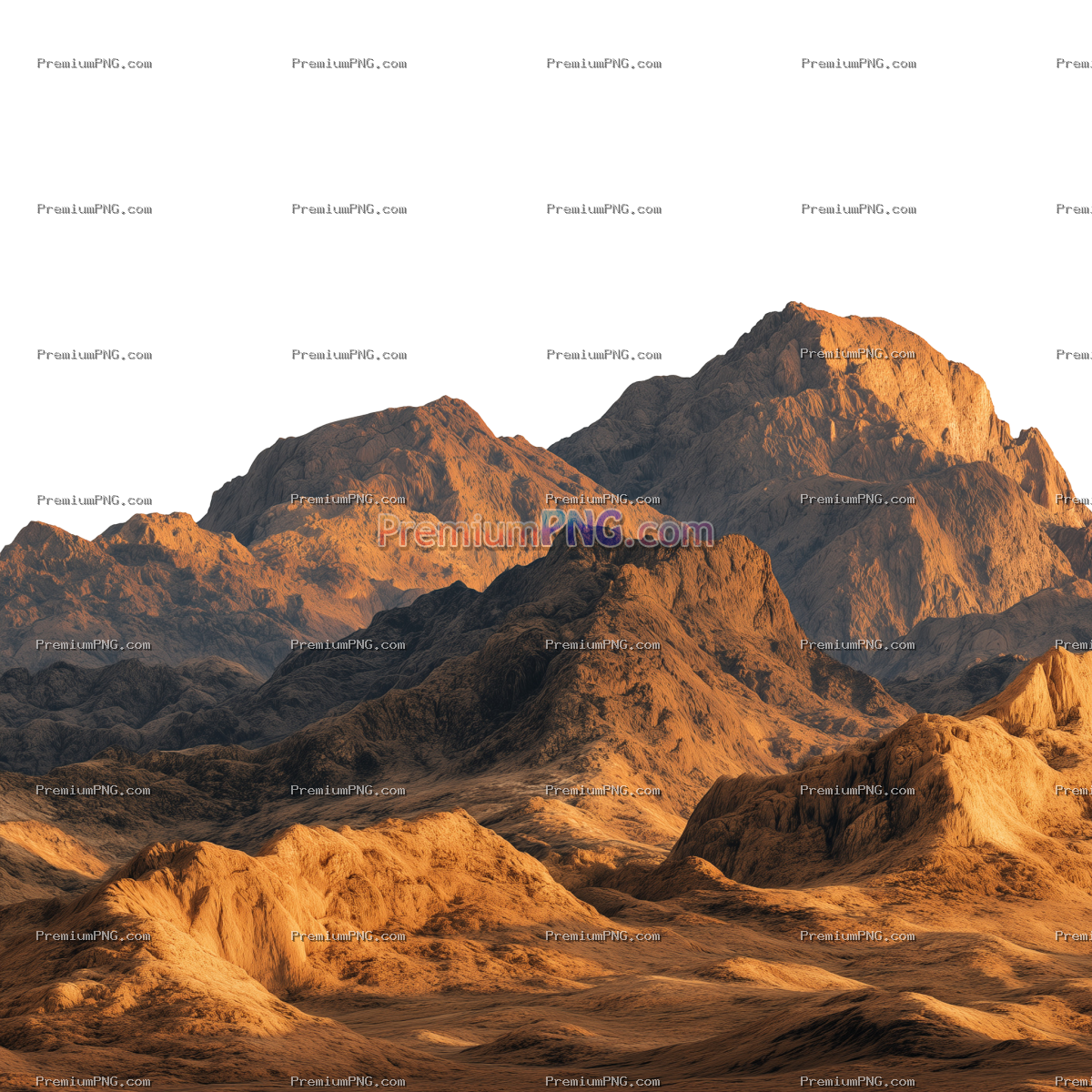 Desert Mountain Range at Golden Hour Sunset Isolated on Transparent Background
