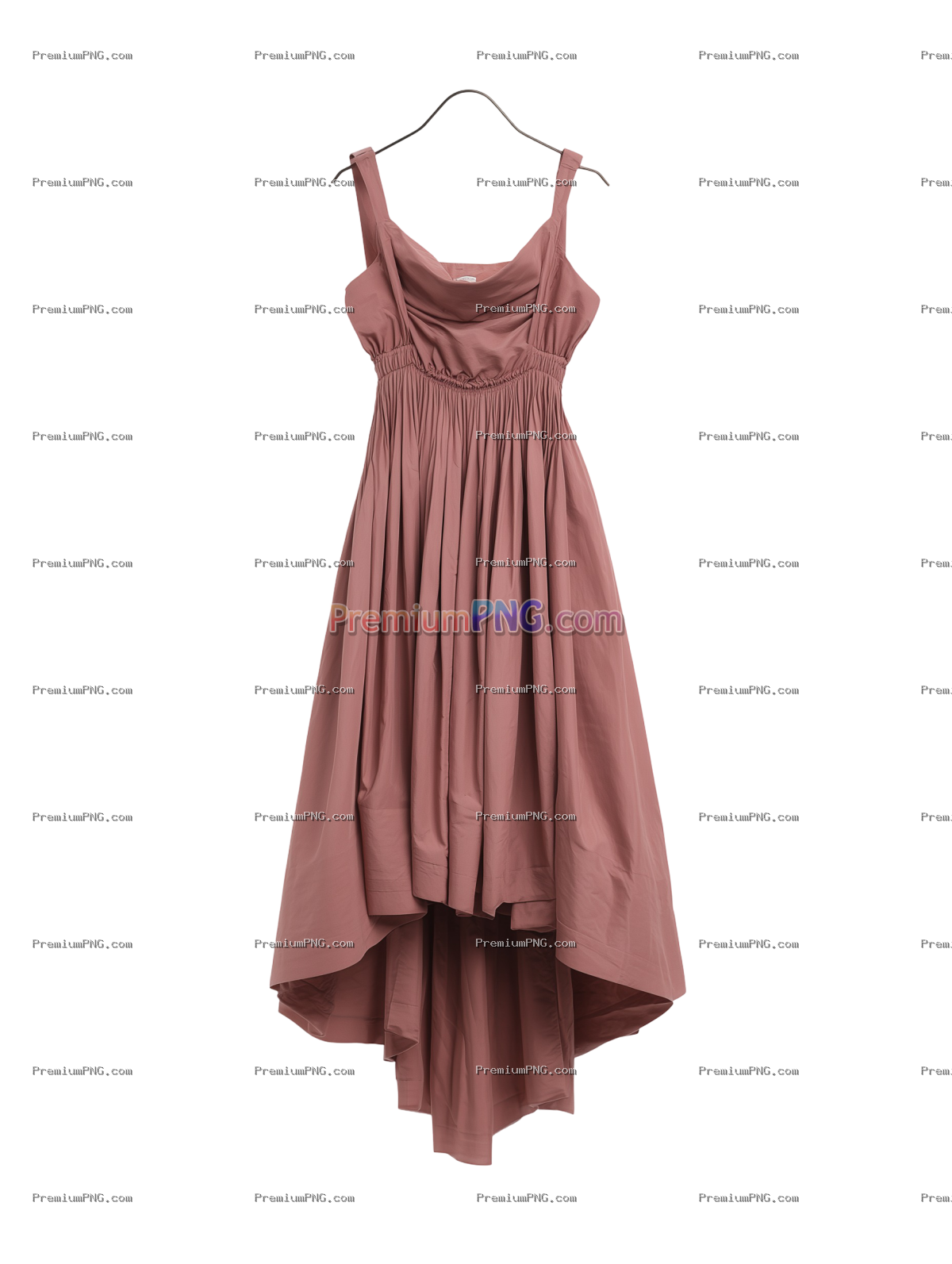 Dusty Rose Sleeveless Asymmetrical Maxi Dress on Transparent Background