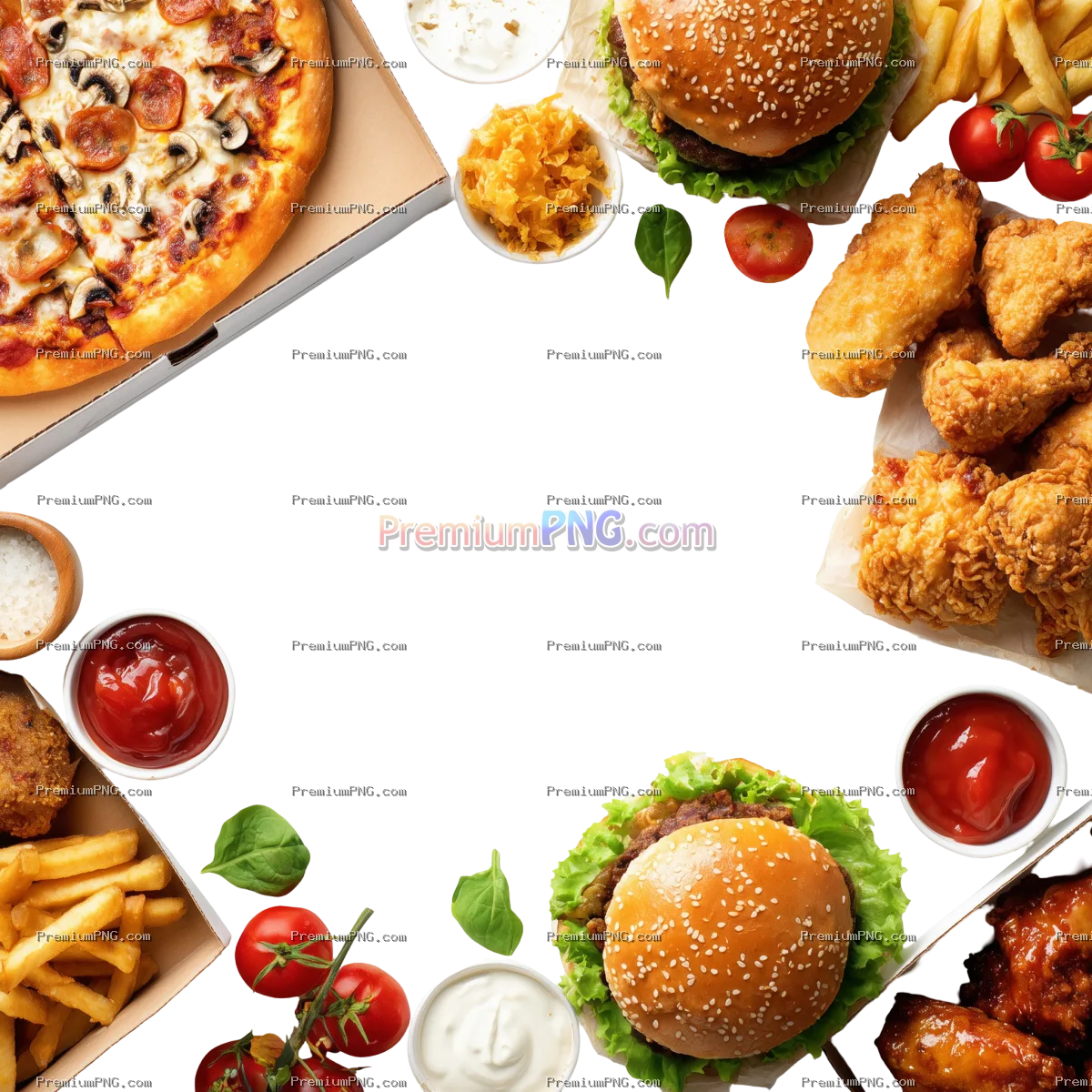 Assortment of Takeout and Delivery Foods Clipart & Stock Photo