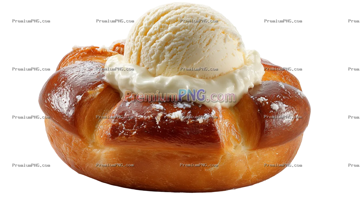 Brioche con gelato isolated on white background