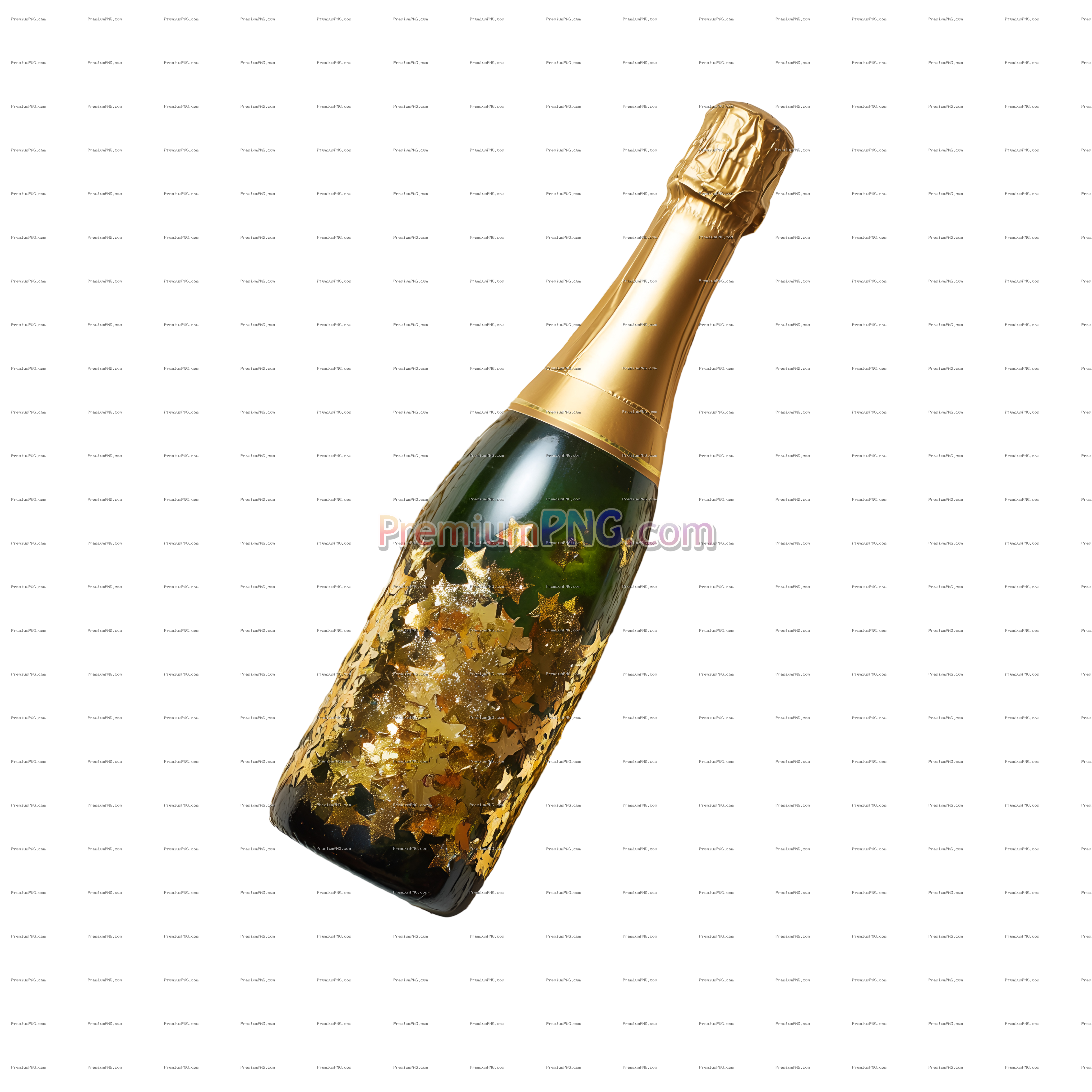 Champagne Bottle with Gold Confetti and Stars PNG | Transparent Background