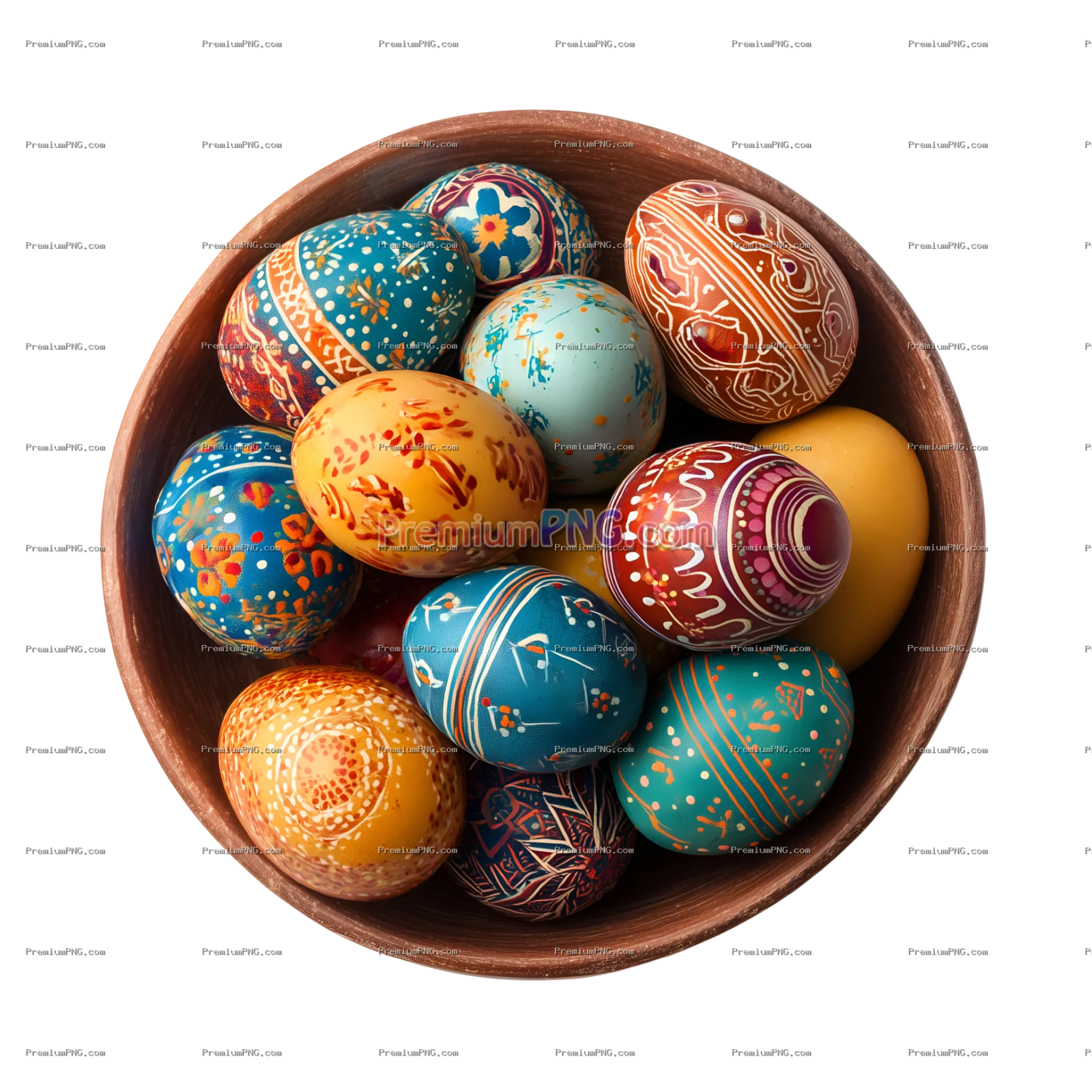 Vibrantly Decorated Easter Eggs in Bowl