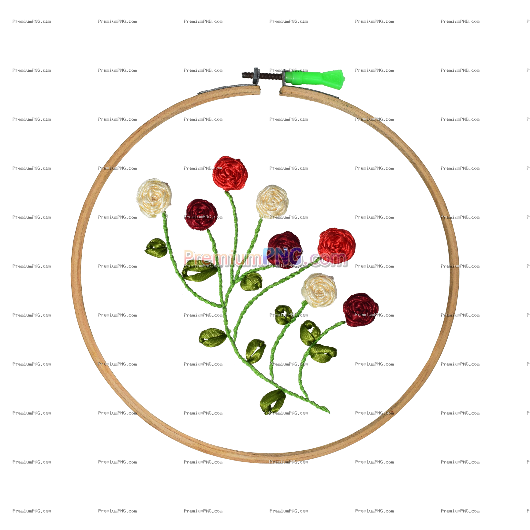 Hand Ribbon Embroidery Design on Wooden Hoop – Transparent Craft Decoration