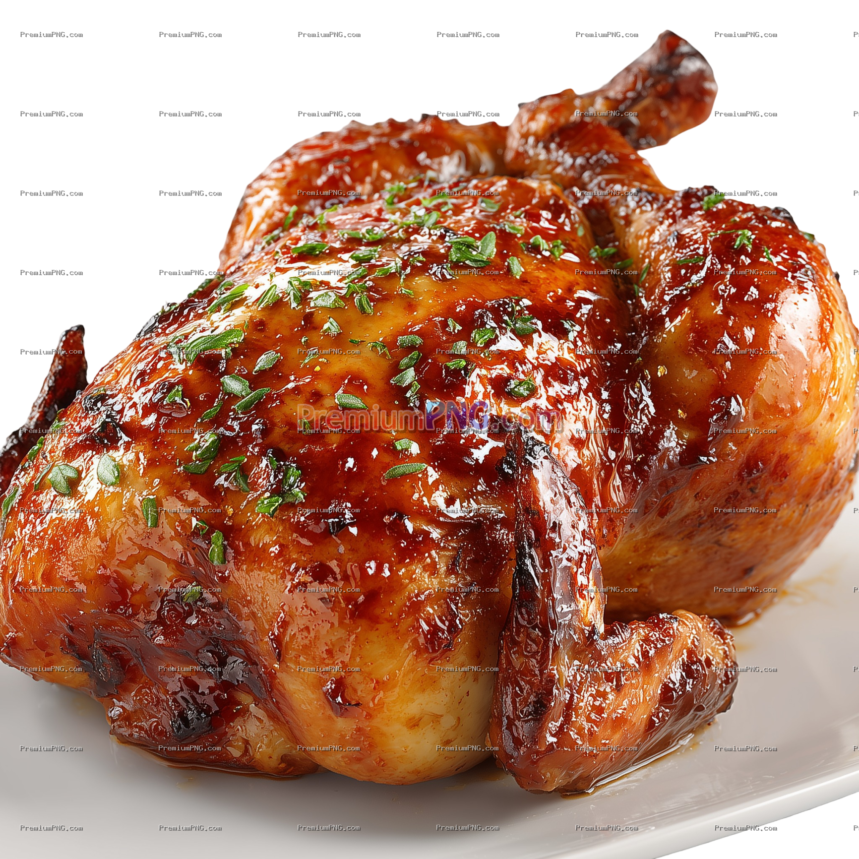 Grilled Whole Chicken with Savory Glaze on White Background | Free Stock Image