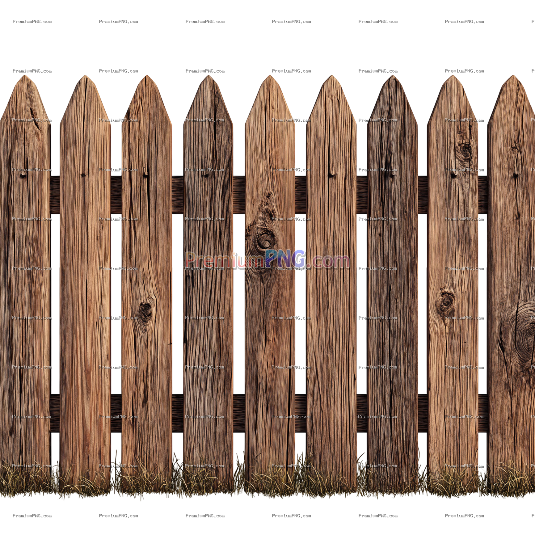 Wooden picket fence section isolated on transparent background