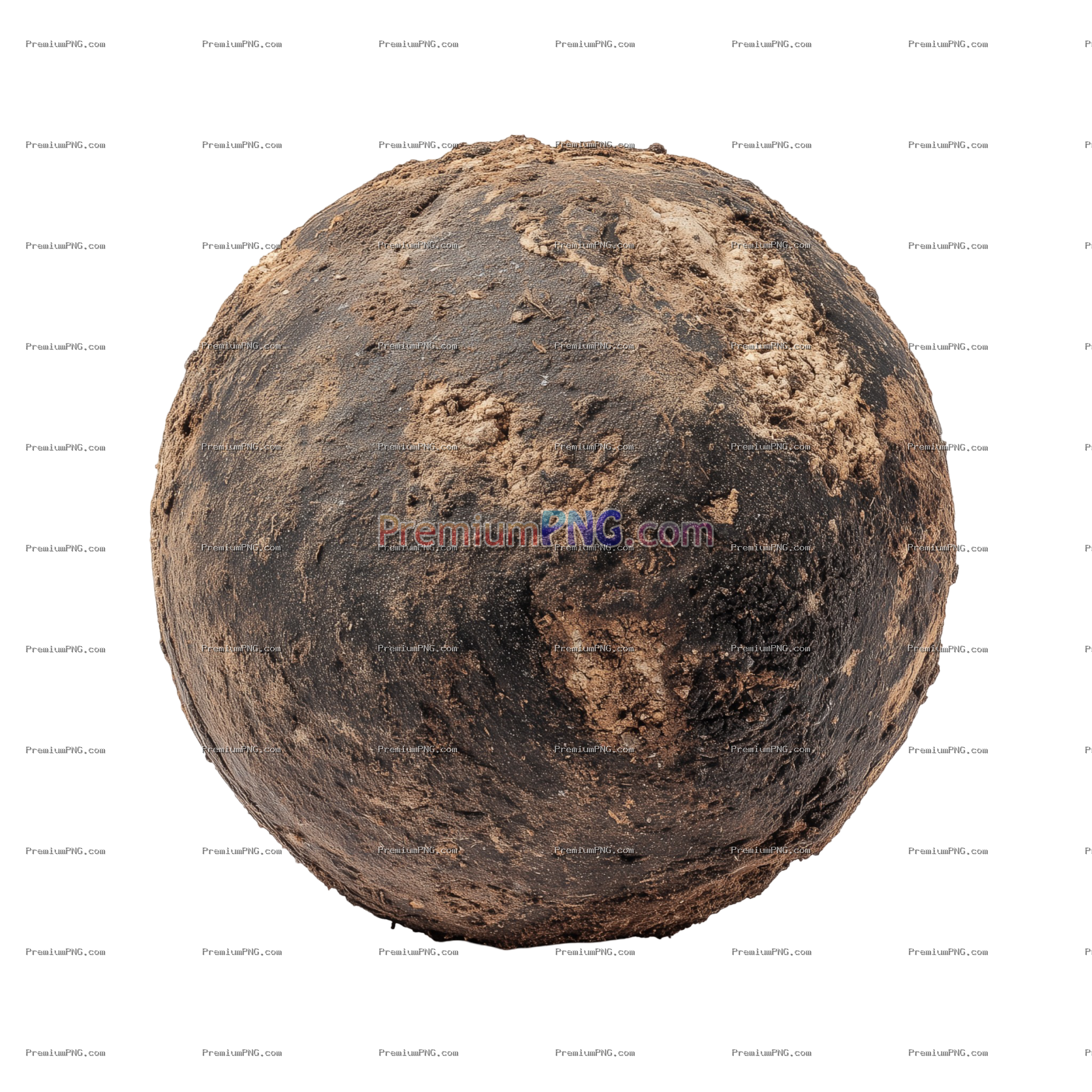 Dirt Covered Spherical Clay Ball with Rough Natural Texture – Isolated on Transparent Background