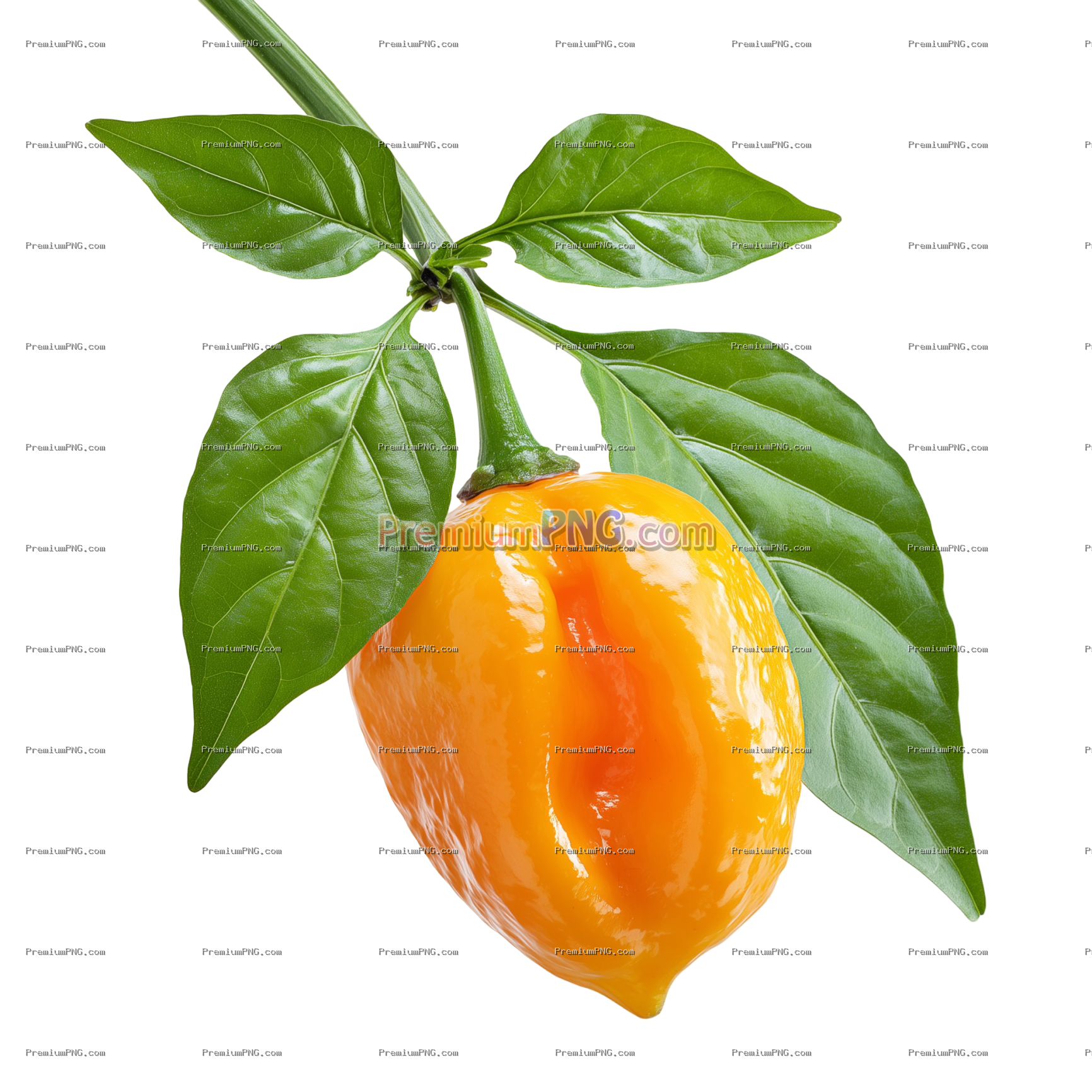 Orange Habanero Pepper with Detailed Texture Isolated on Transparent Background