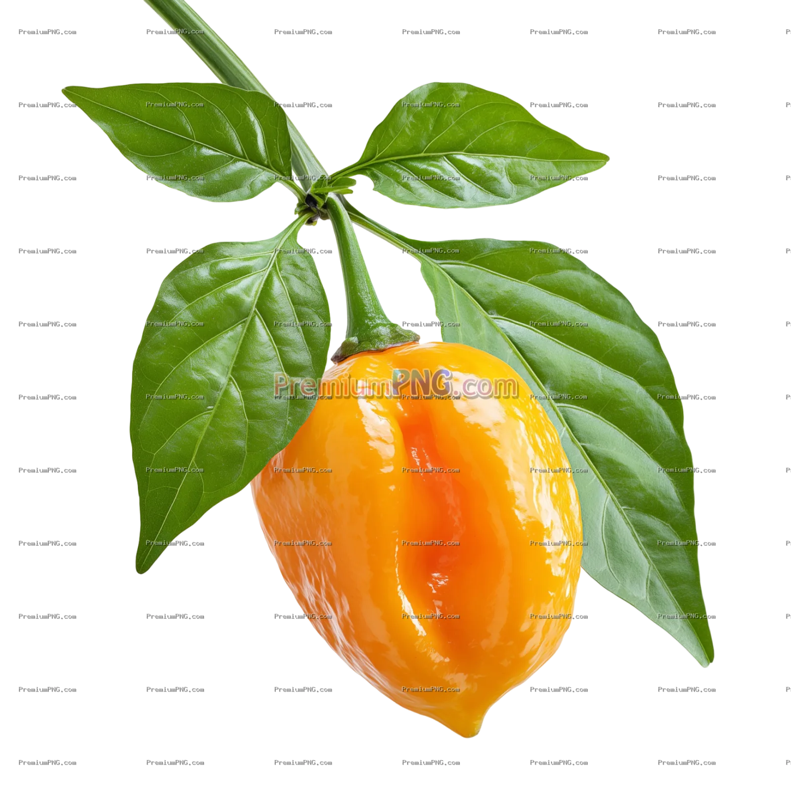 Orange Habanero Pepper with Detailed Texture Isolated on Transparent Background