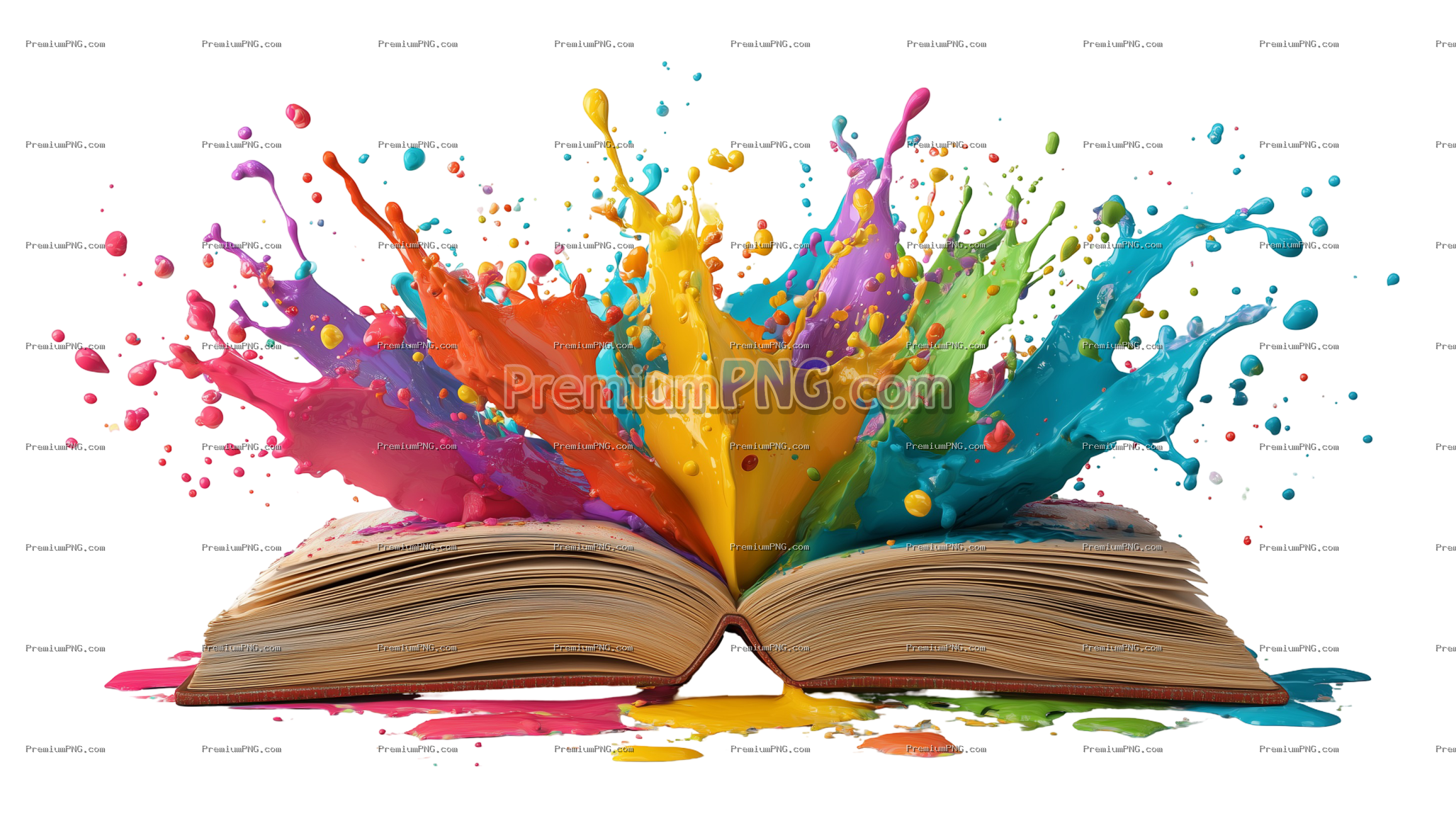 Colorful Open Book with Rainbow Paint Splashes PNG – Creative Education Illustration