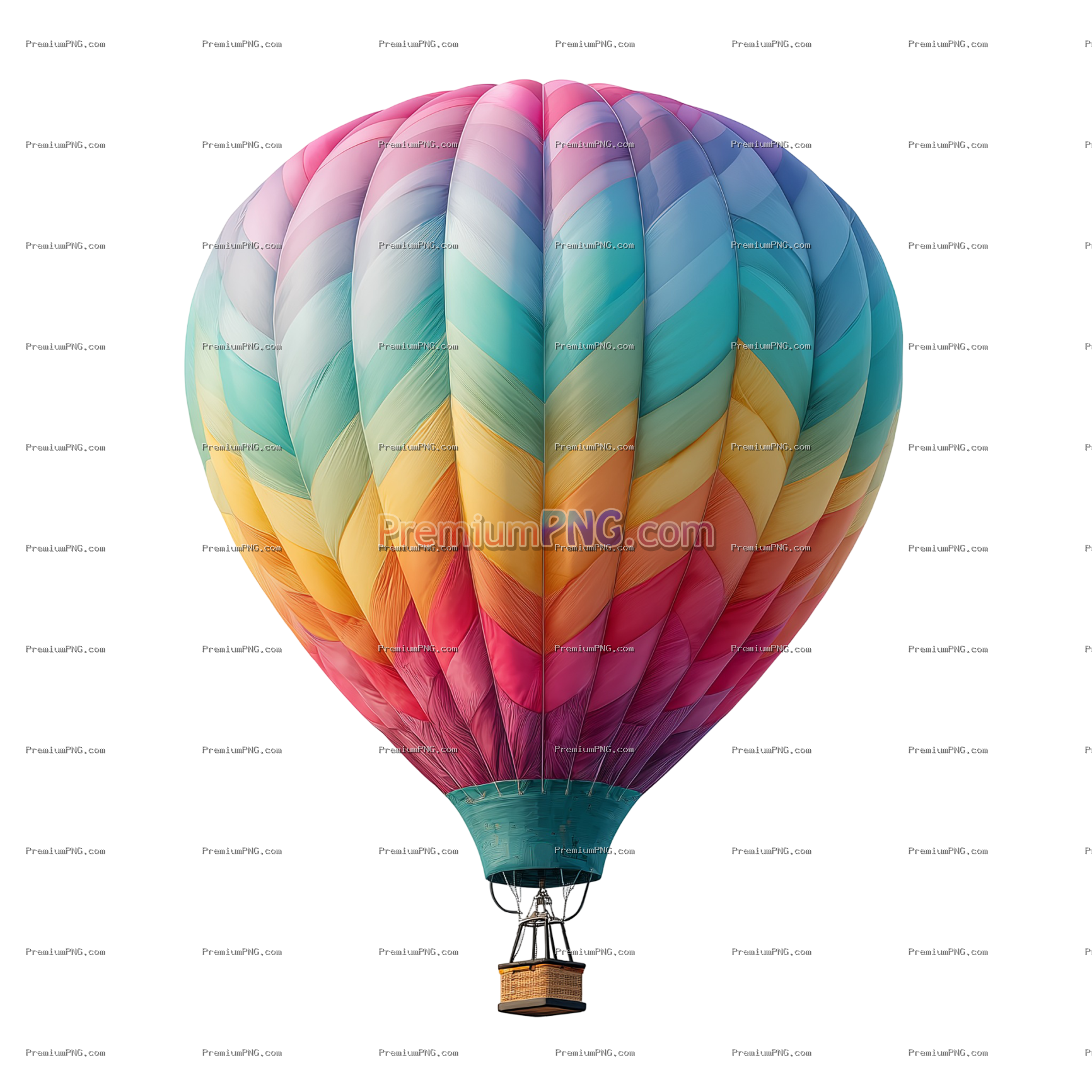 Colorful hot air balloon isolated on transparent PNG background image perfect for travel-themed illu