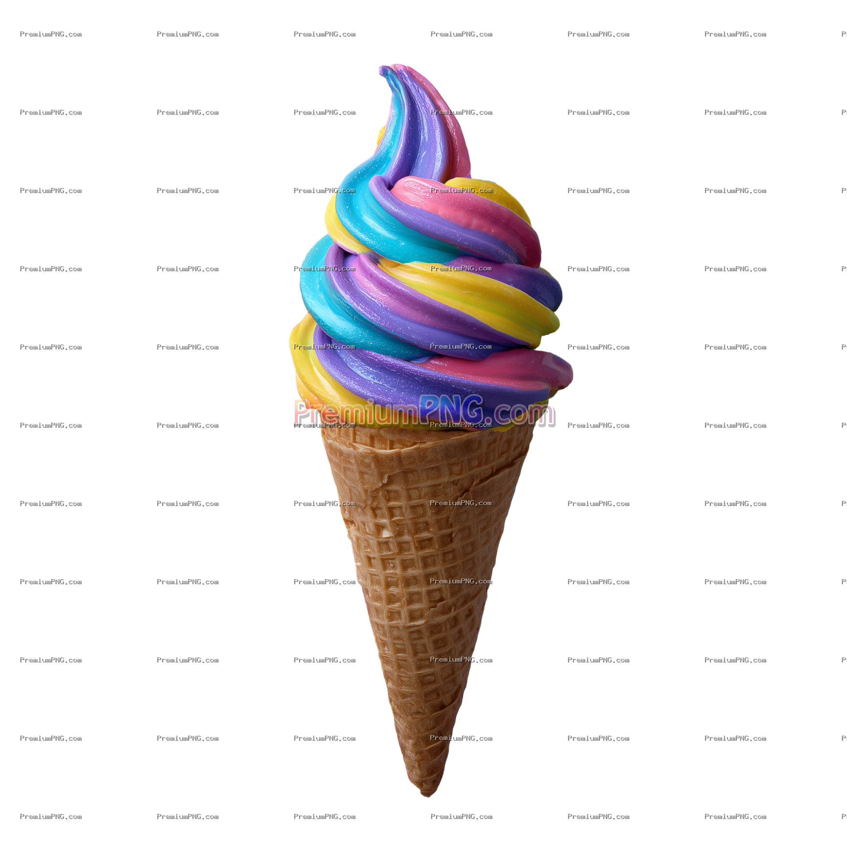 vibrant ice cream cone with a swirl of colorful soft serve. surrounded by splashes of rainbow paint
