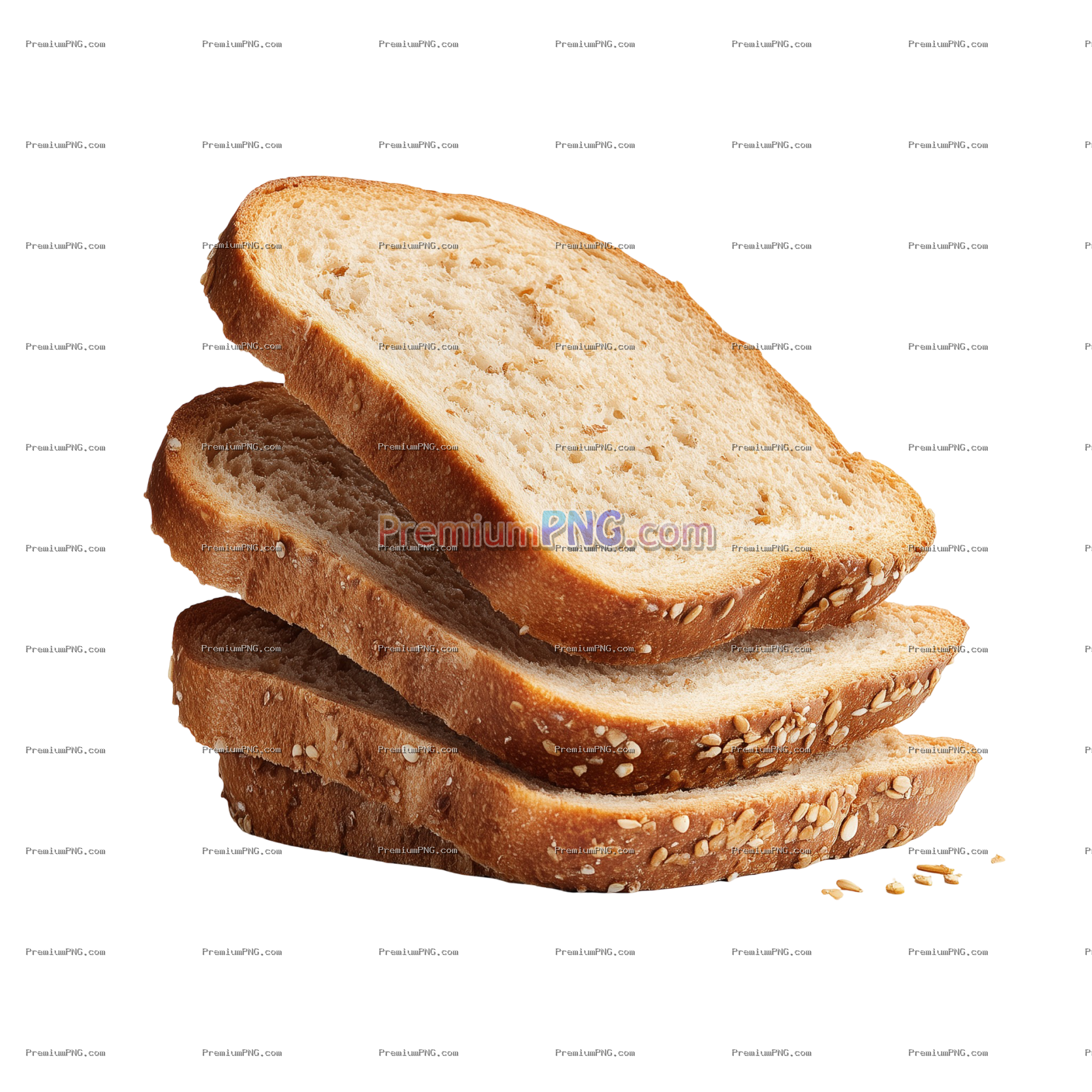 Whole grain bread slices isolated on transparent PNG background