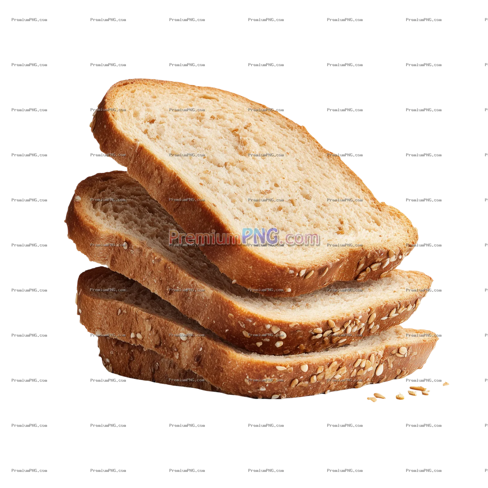 Whole grain bread slices isolated on transparent PNG background