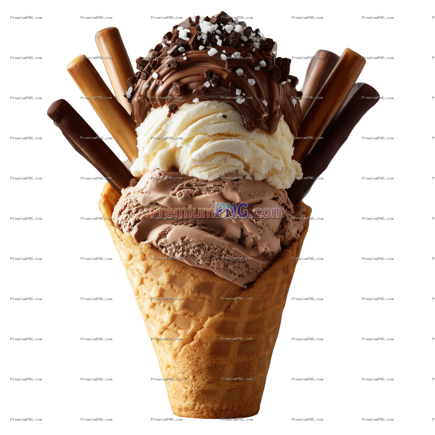 Double Cone Ice Cream with Chocolate Sticks – Delicious Frozen Dessert