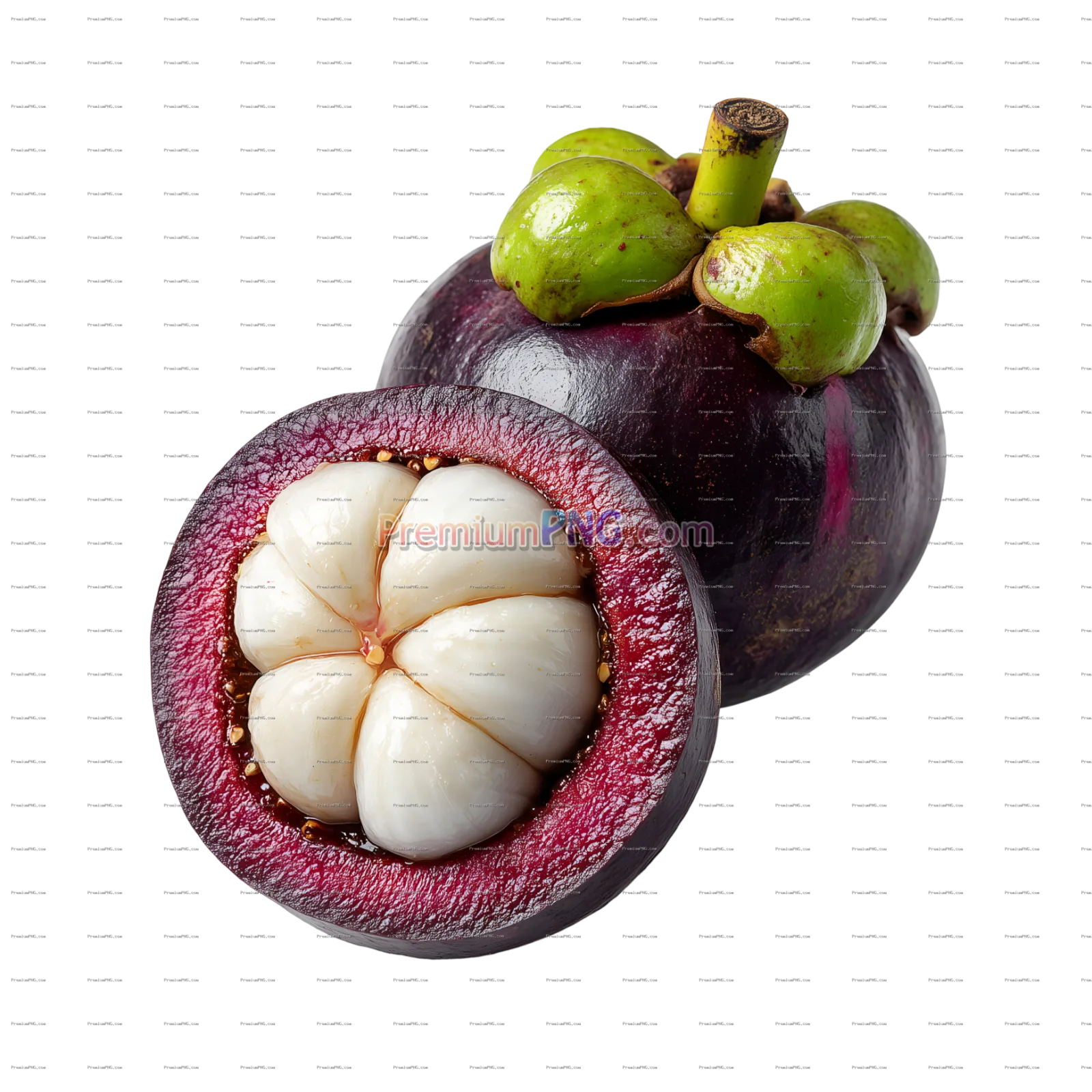 Juicy Ripe Mangosteen Fruit Isolated on White Background