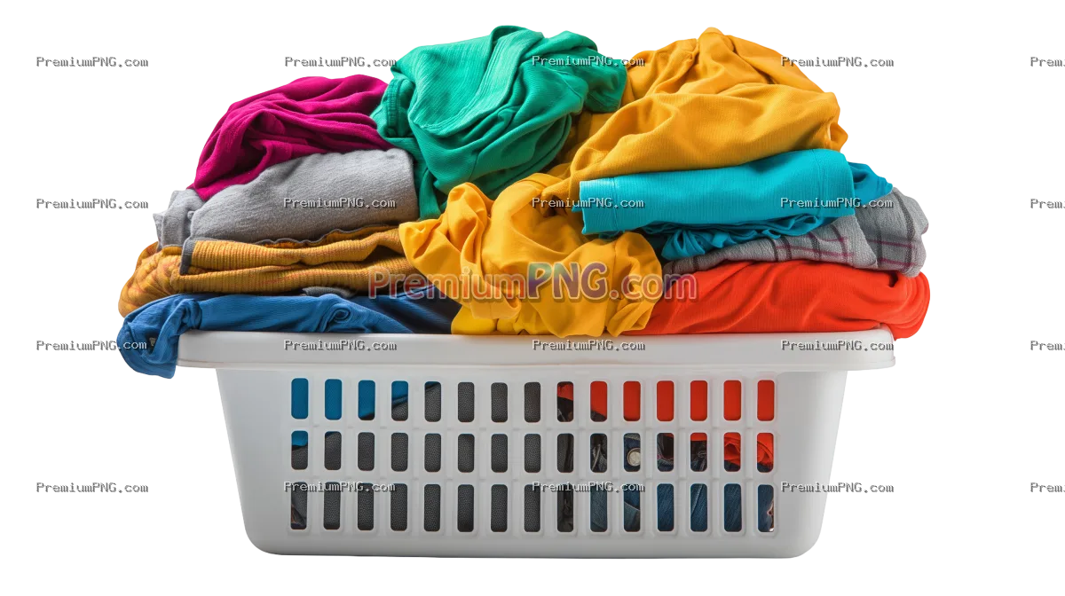 Laundry basket full of clothes on transparent background