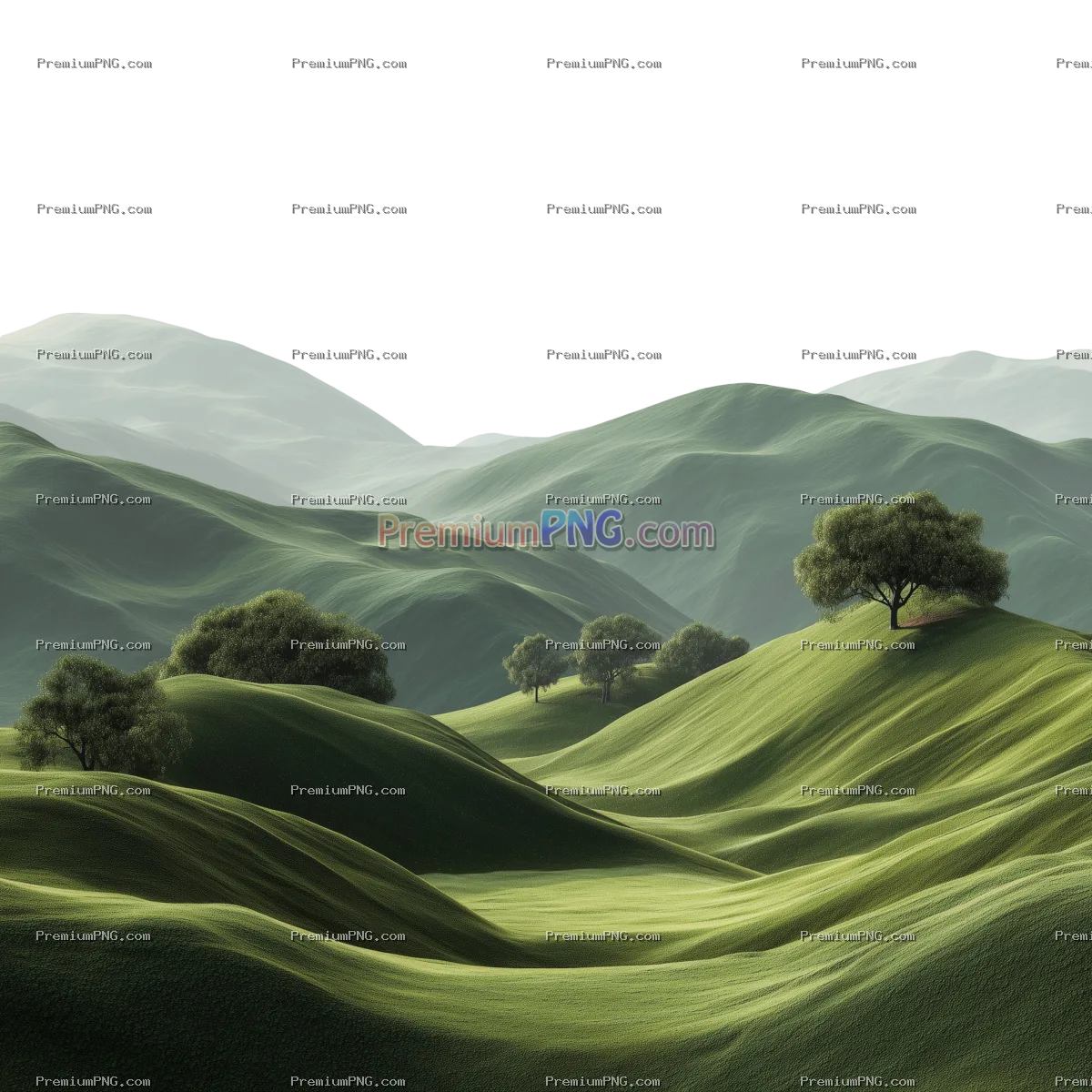 lush green rolling hills with a transparent background