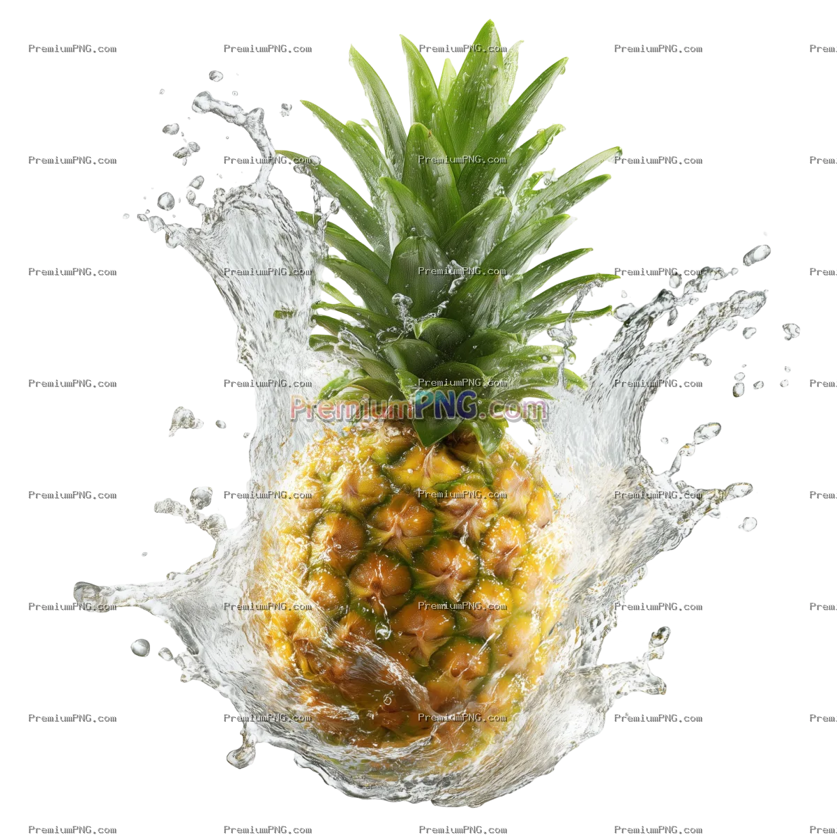 pineapple in splash isolated on transparent background