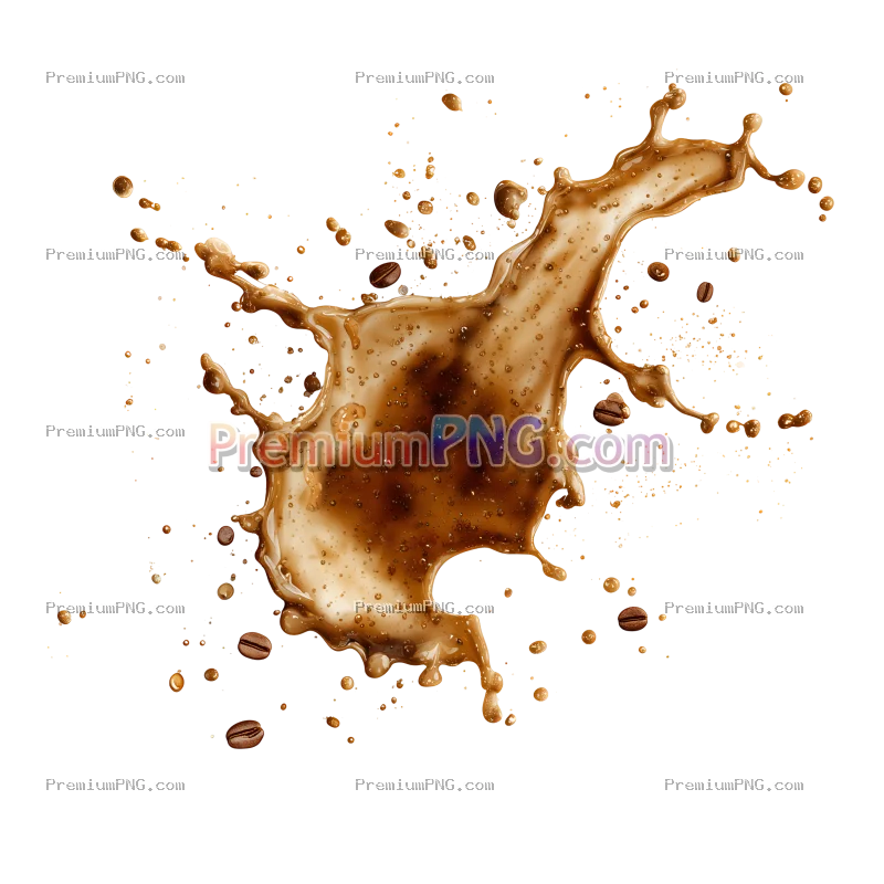Realistic Coffee Splatter with Scattered Droplets Isolated on Transparent Background